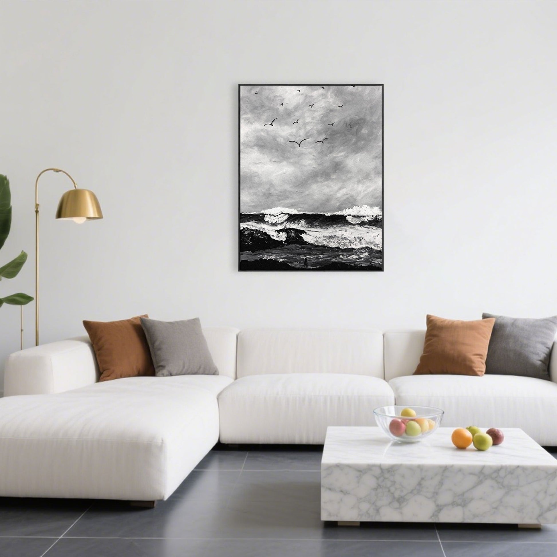The Wave Painting | Beach Paintings On Canvas | Large Landscape Wall Art | Black And White Wall Art #MF51