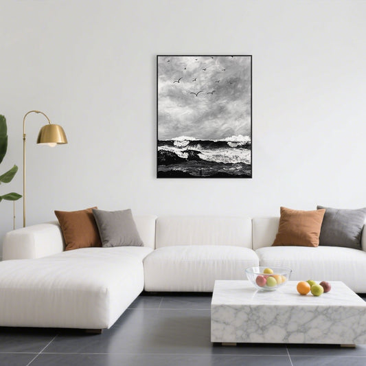 The Wave Painting | Beach Paintings On Canvas | Large Landscape Wall Art | Black And White Wall Art #MF51