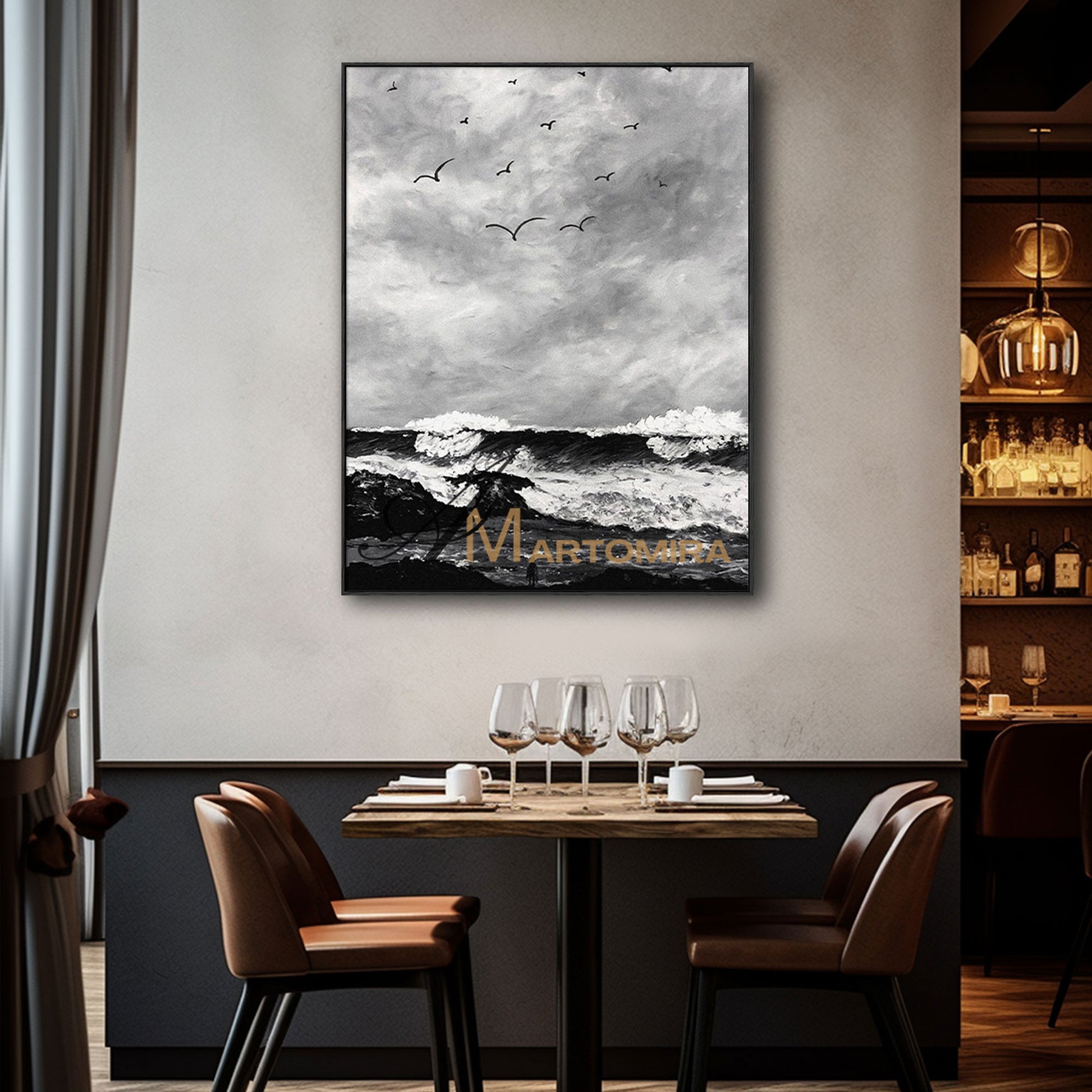 The Wave Painting | Beach Paintings On Canvas | Large Landscape Wall Art | Black And White Wall Art #MF51