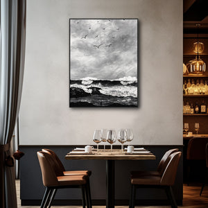 The Wave Painting | Beach Paintings On Canvas | Large Landscape Wall Art | Black And White Wall Art #MF51