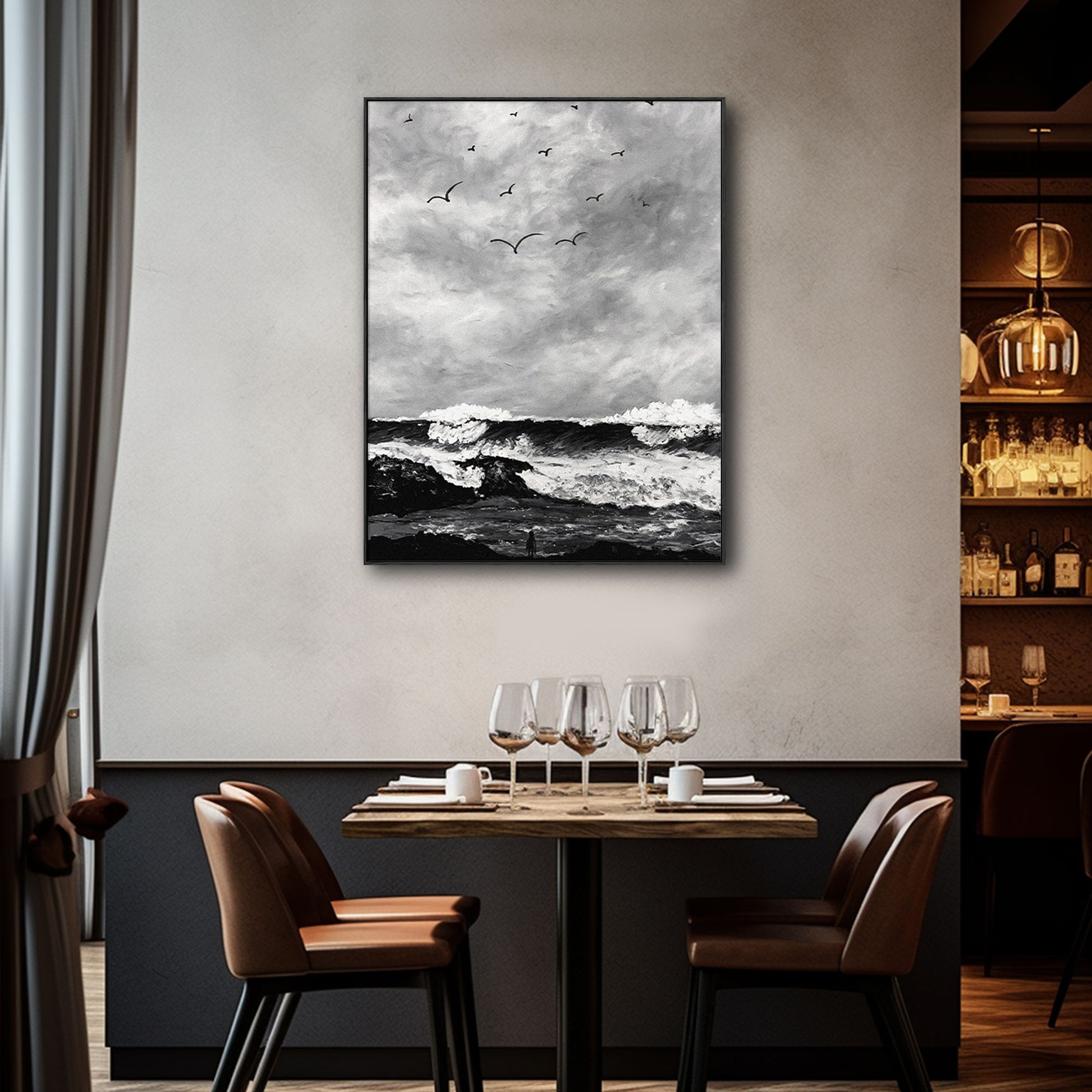 The Wave Painting | Beach Paintings On Canvas | Large Landscape Wall Art | Black And White Wall Art #MF51
