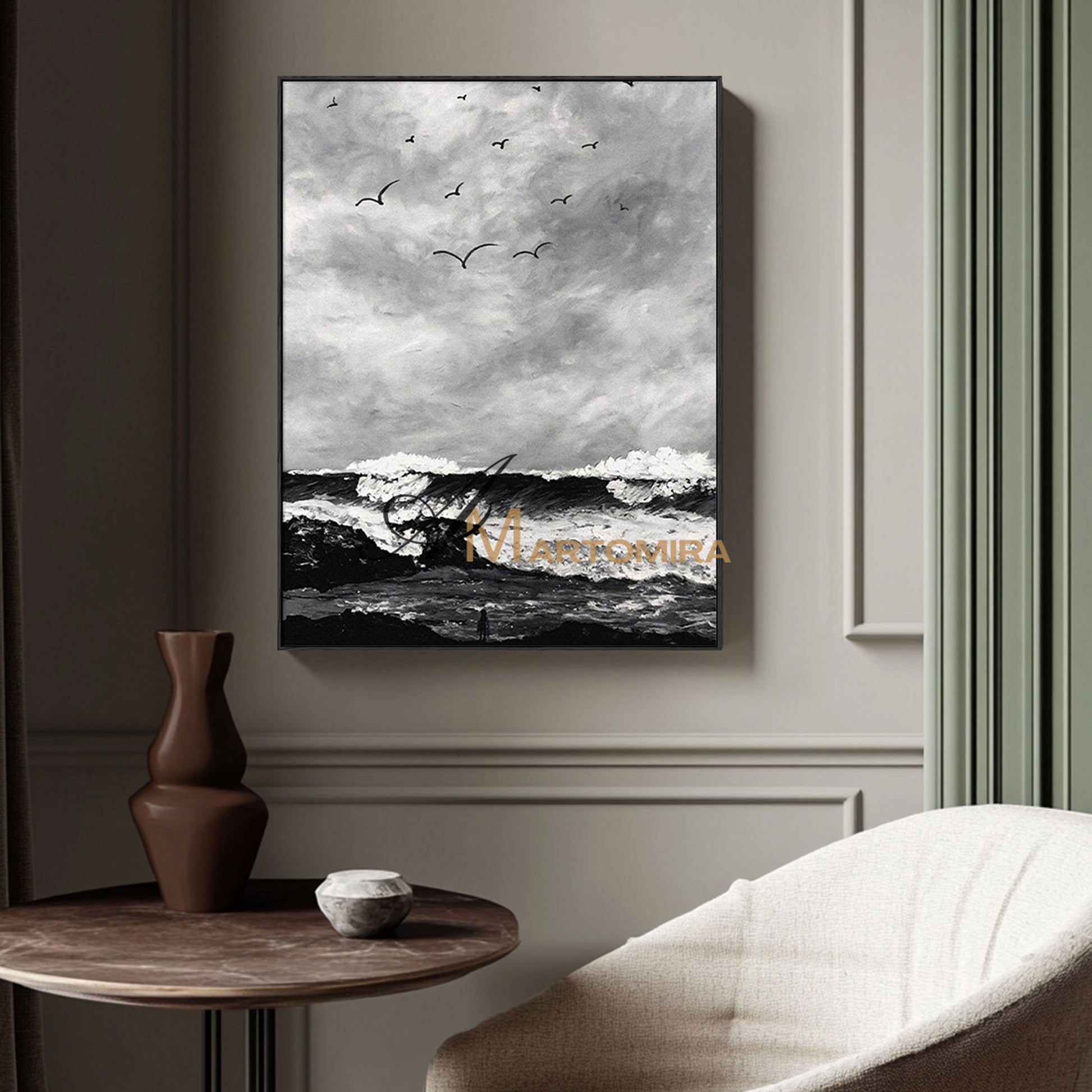 The Wave Painting | Beach Paintings On Canvas | Large Landscape Wall Art | Black And White Wall Art #MF51