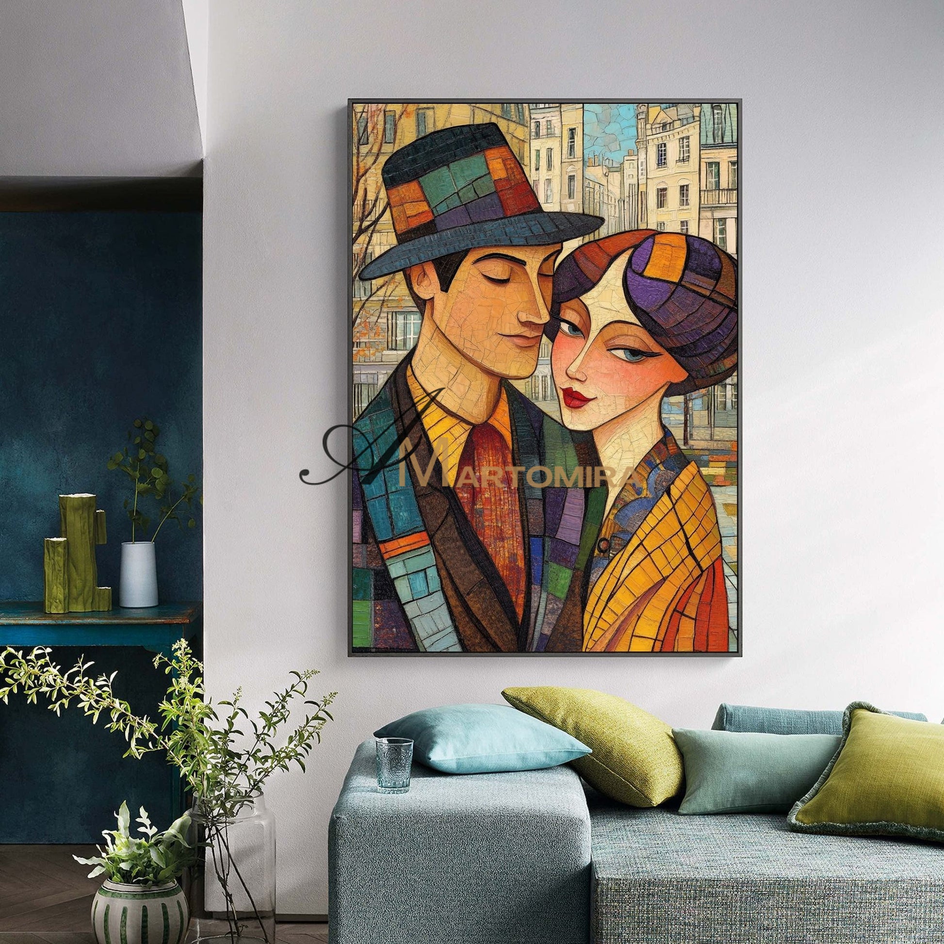 Lovers Art | Colorful Abstract Art | Abstract Painting Of Face | Large Canvas Wall Art #AP030