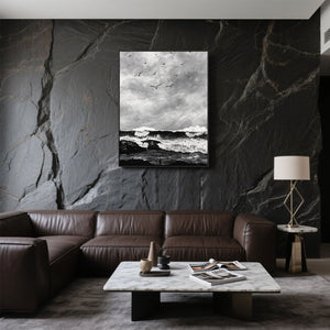 The Wave Painting | Beach Paintings On Canvas | Large Landscape Wall Art | Black And White Wall Art #MF51