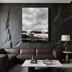 The Wave Painting | Beach Paintings On Canvas | Large Landscape Wall Art | Black And White Wall Art #MF51