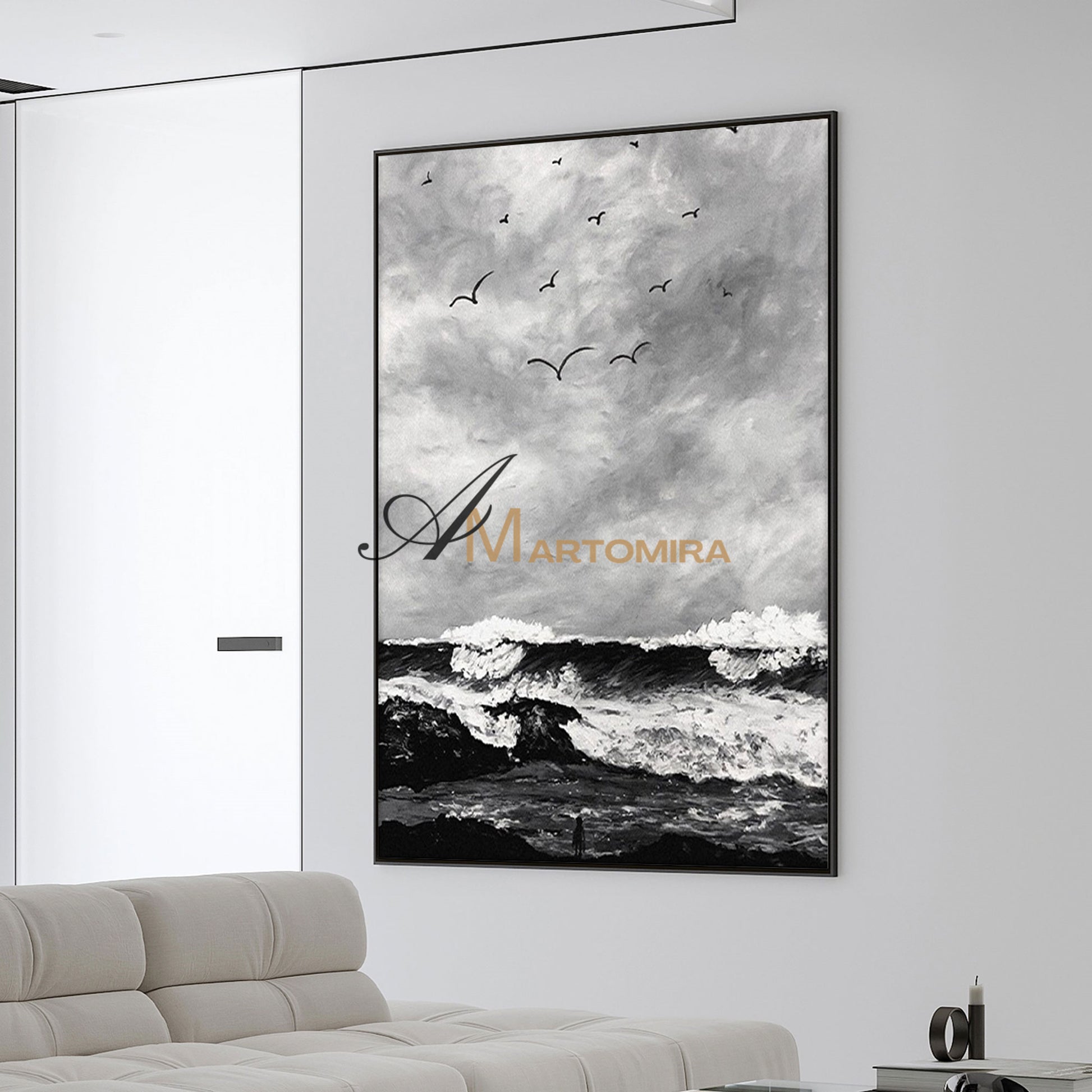 The Wave Painting | Beach Paintings On Canvas | Large Landscape Wall Art | Black And White Wall Art #MF51