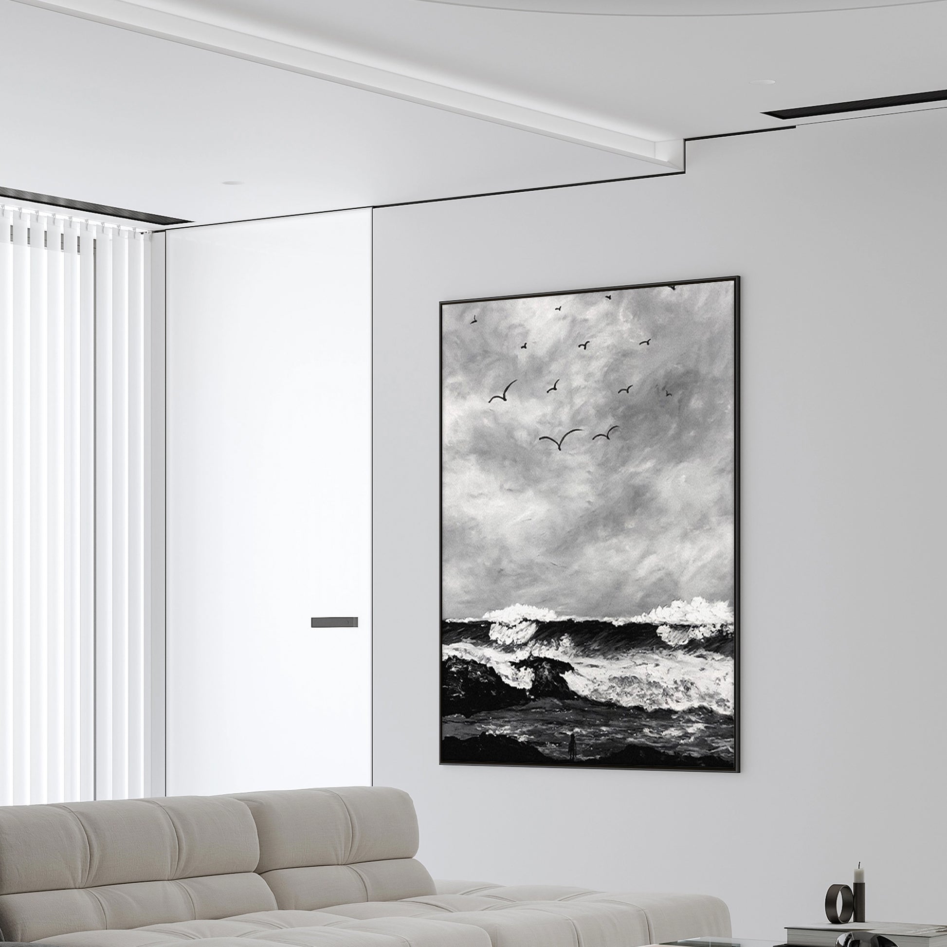 The Wave Painting | Beach Paintings On Canvas | Large Landscape Wall Art | Black And White Wall Art #MF51
