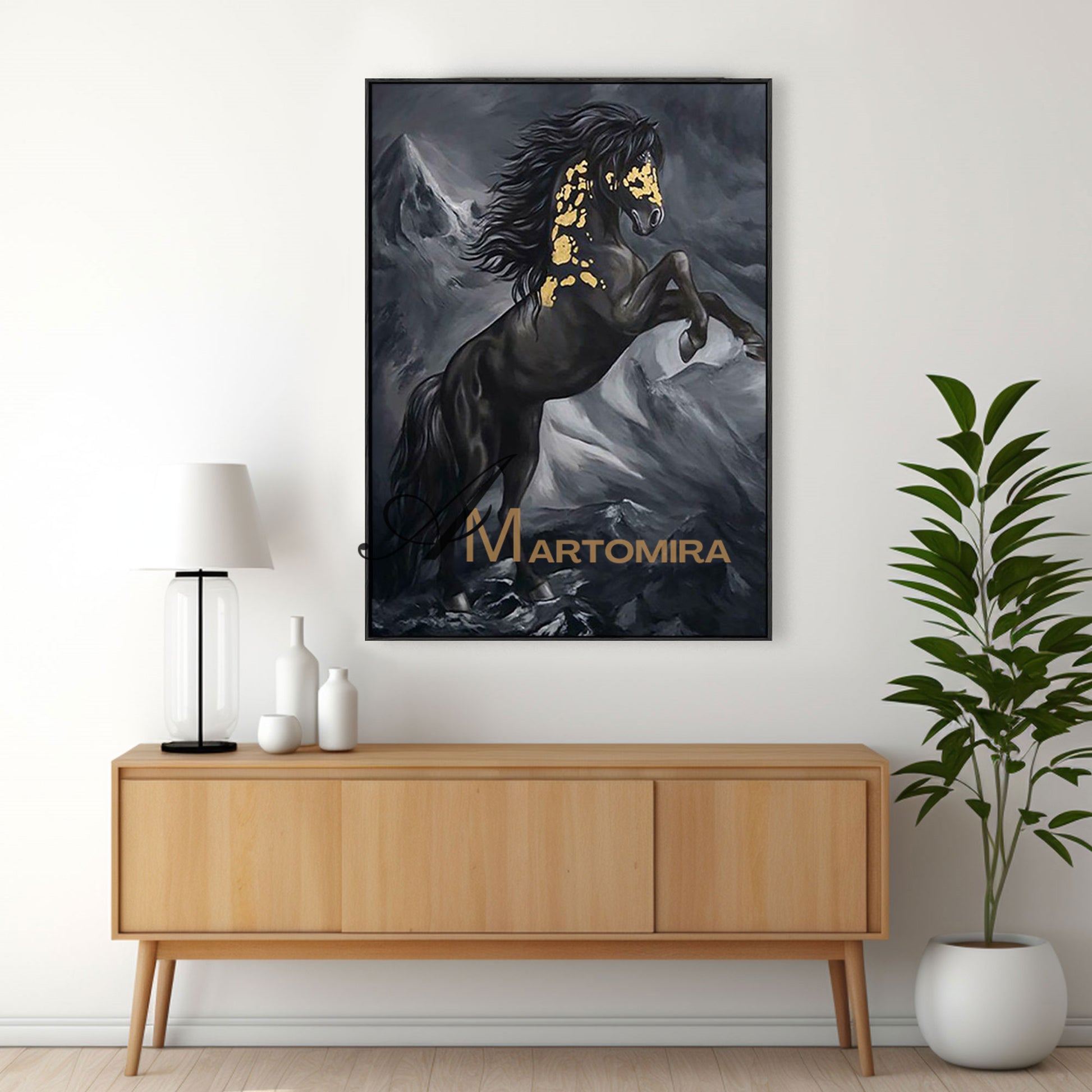 Horse Wall Art | Horse Paintings On Canvas | Animal Wall Art Black And White | Wall Art Decor #MF052