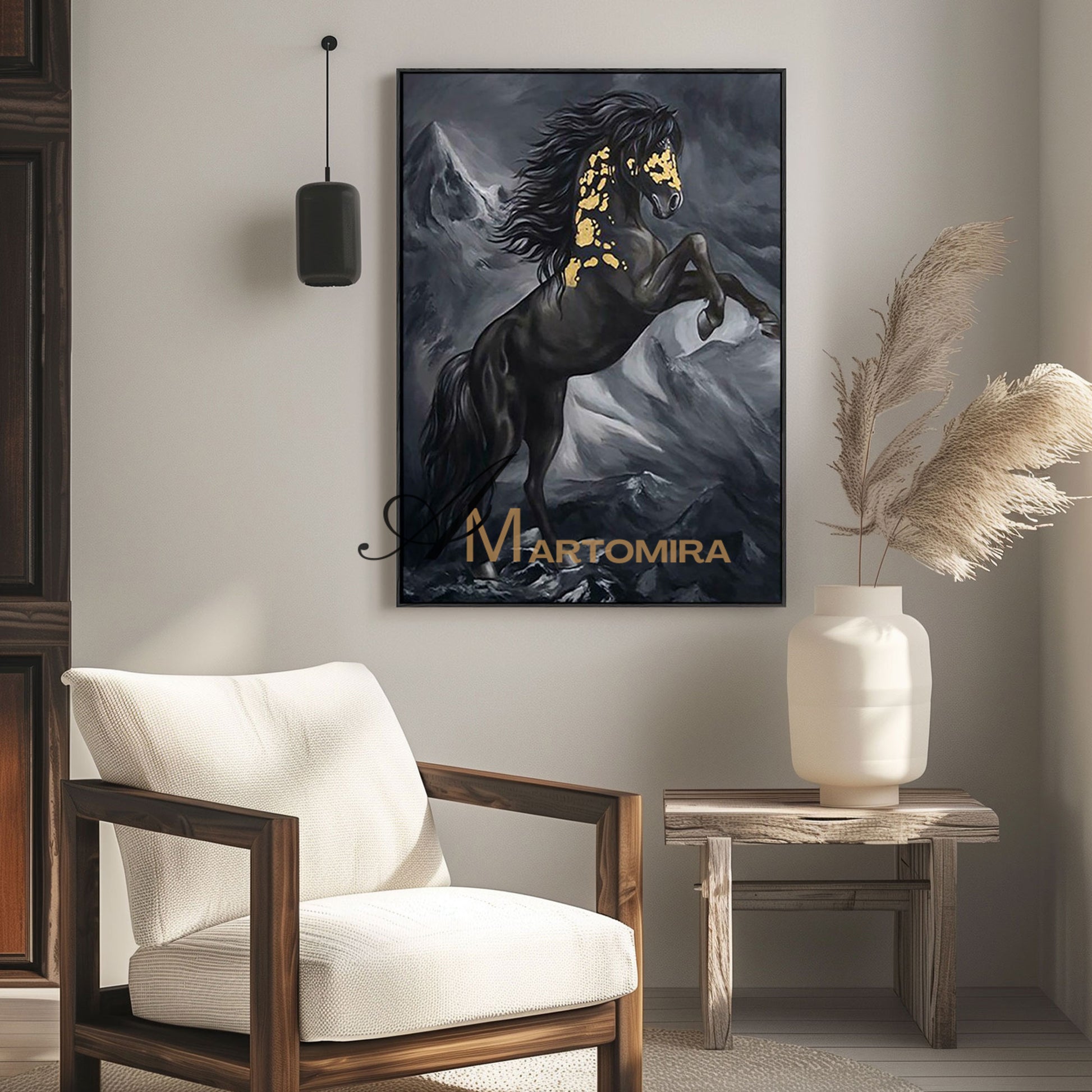Horse Wall Art | Horse Paintings On Canvas | Animal Wall Art Black And White | Wall Art Decor #MF052