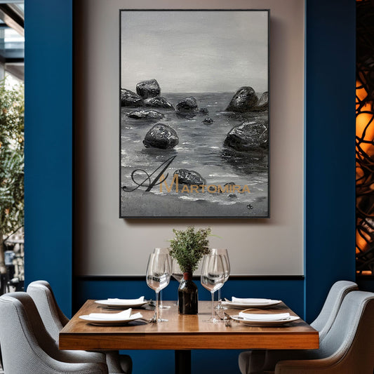 Ocean Wall Art | Coastal Wall Art | Beach Landscape Art | Black And White Large Wall Art #MF053