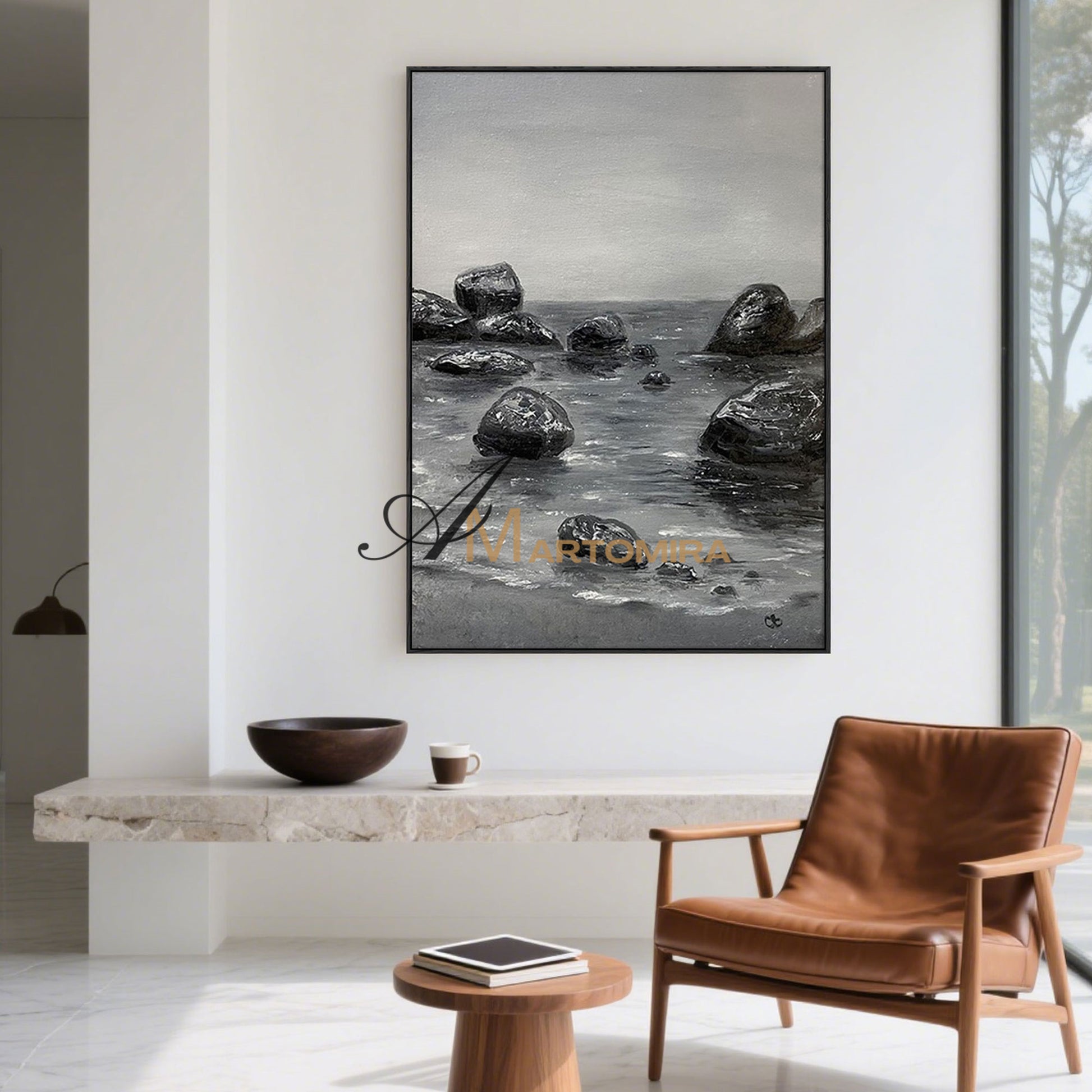 Ocean Wall Art | Coastal Wall Art | Beach Landscape Art | Black And White Large Wall Art #MF053