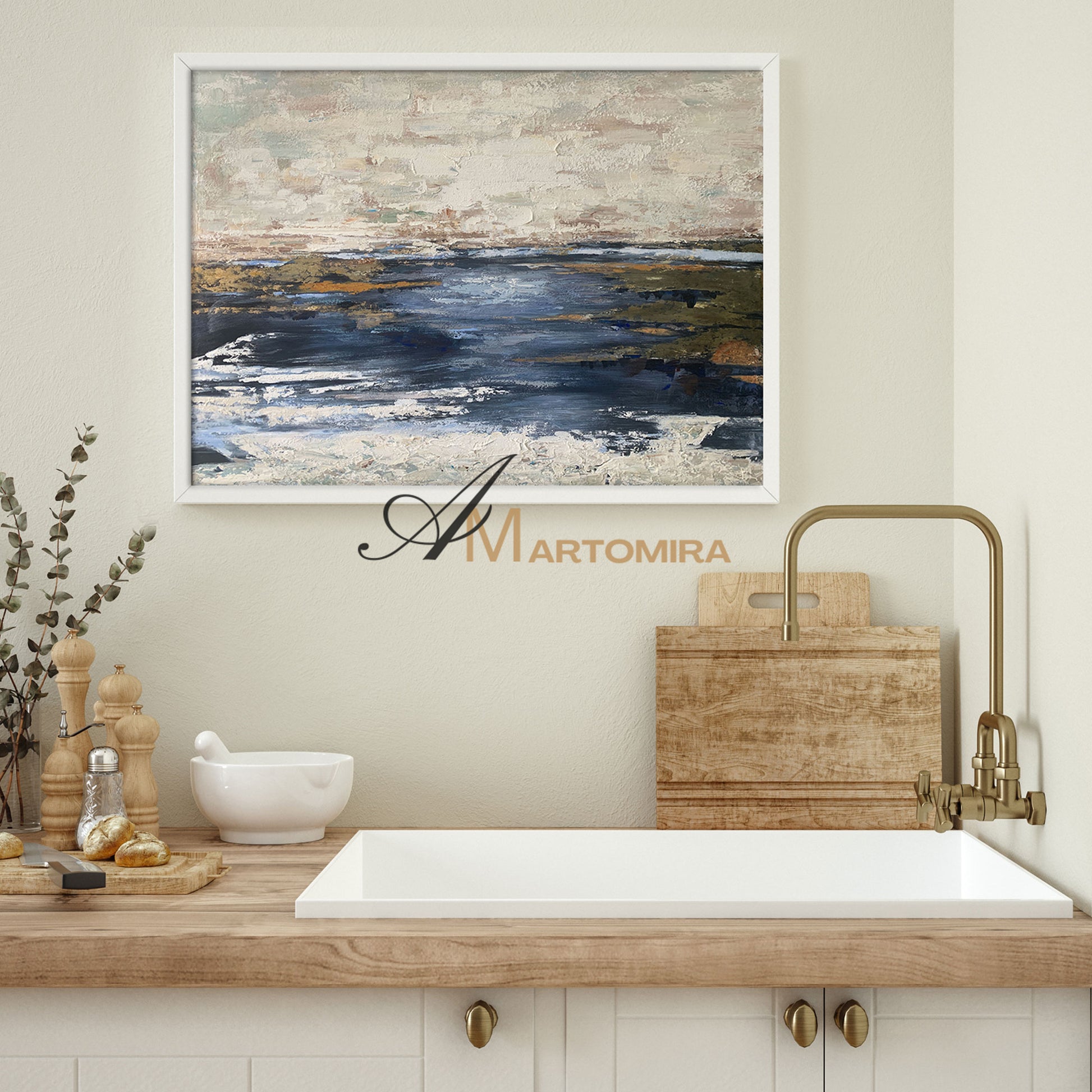 Abstract Wall Art | Abstract Landscape Art | Blue Ocean Paintings | Landscape Canvas Art #NY003
