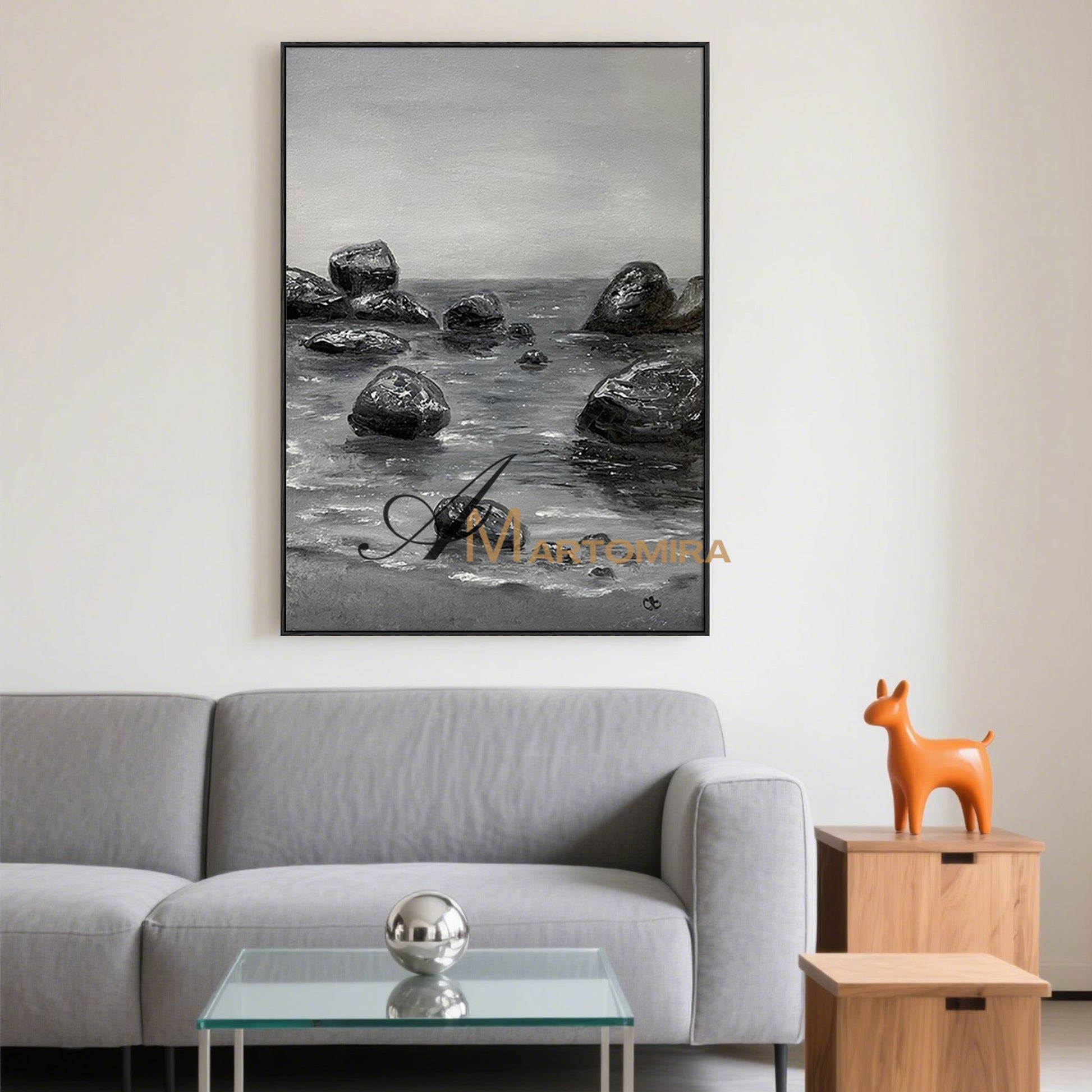 Ocean Wall Art | Coastal Wall Art | Beach Landscape Art | Black And White Large Wall Art #MF053