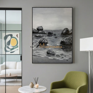 Ocean Wall Art | Coastal Wall Art | Beach Landscape Art | Black And White Large Wall Art #MF053