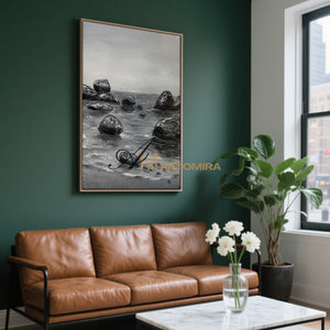 Ocean Wall Art | Coastal Wall Art | Beach Landscape Art | Black And White Large Wall Art #MF053