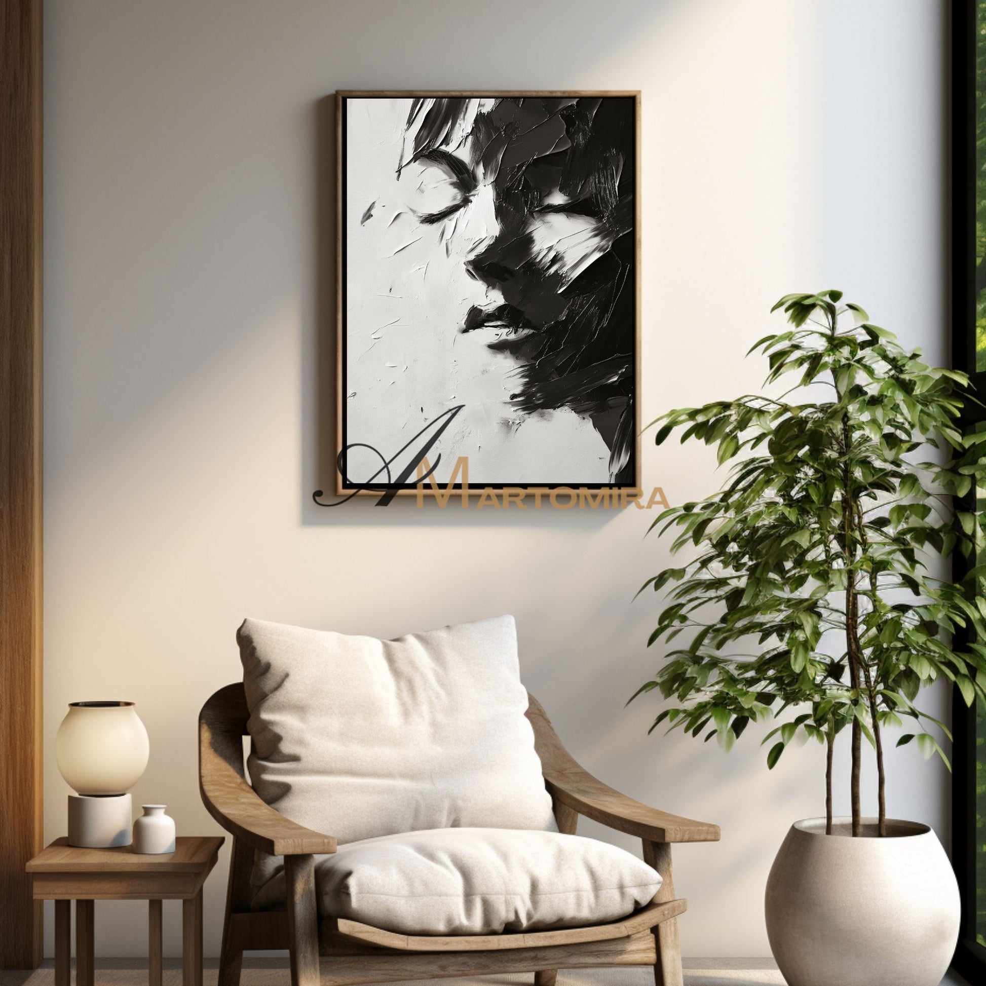Black And White Abstract Art | Art Portraits|Beautiful Woman Painting | Large Canvas Wall Art #AP033