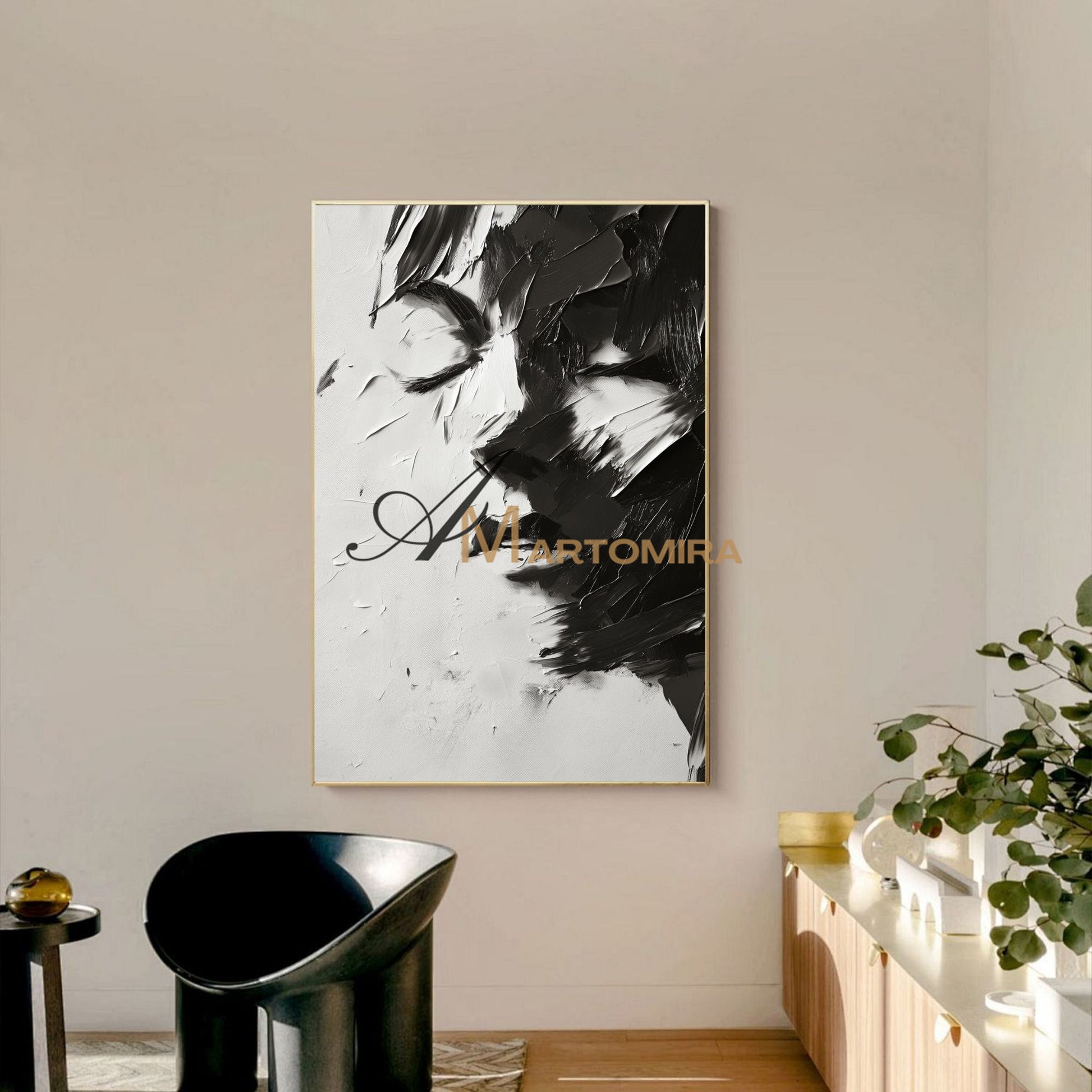 Black And White Abstract Art | Art Portraits|Beautiful Woman Painting | Large Canvas Wall Art #AP033