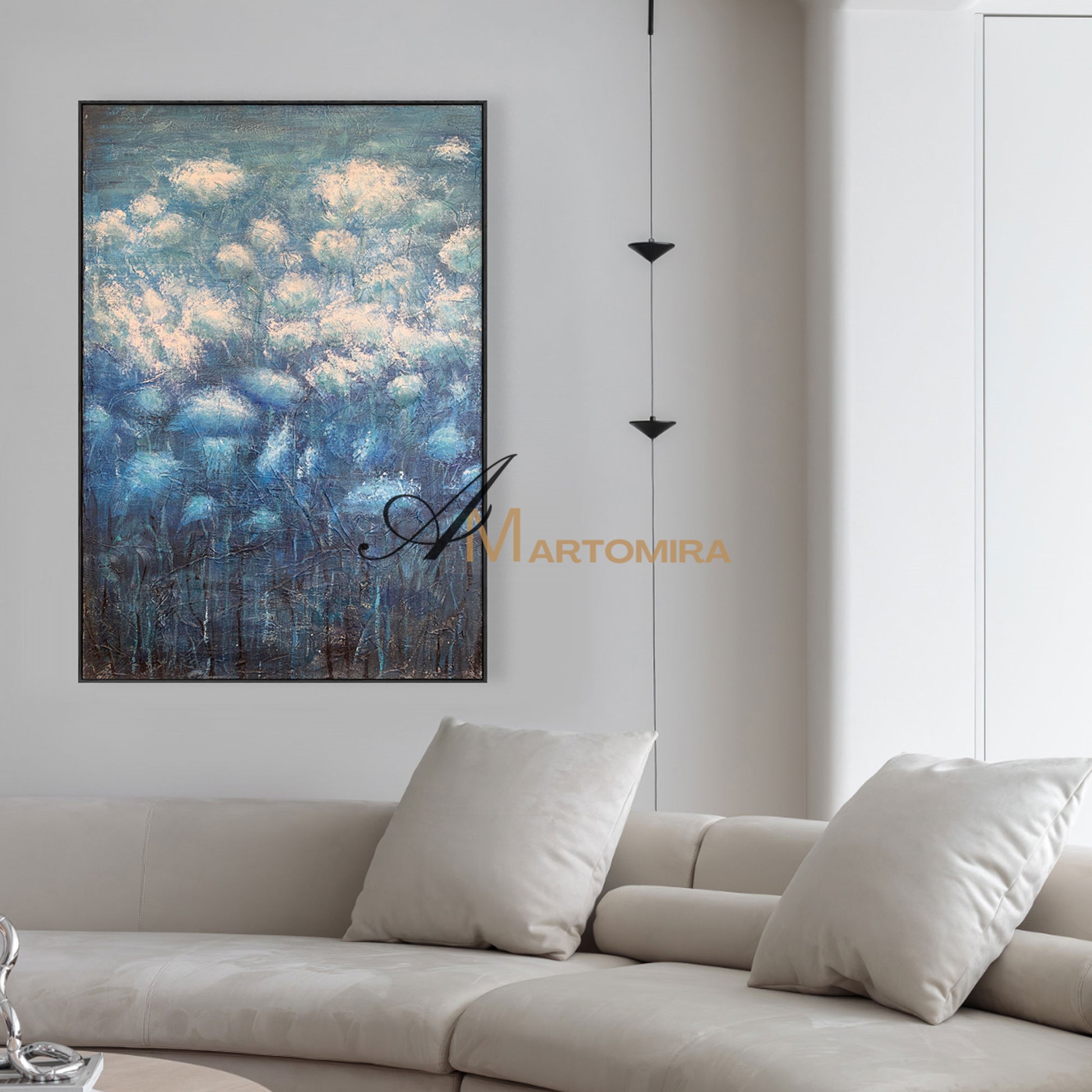 Blue Flower Painting | Contemporary Wall Art Decor | Abstract Canvas Wall Art | Large Wall Art For Bedroom #NY006