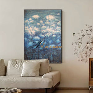 Blue Flower Painting | Contemporary Wall Art Decor | Abstract Canvas Wall Art | Large Wall Art For Bedroom #NY006