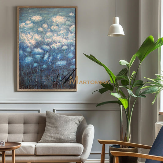 Blue Flower Painting | Contemporary Wall Art Decor | Abstract Canvas Wall Art | Large Wall Art For Bedroom #NY006