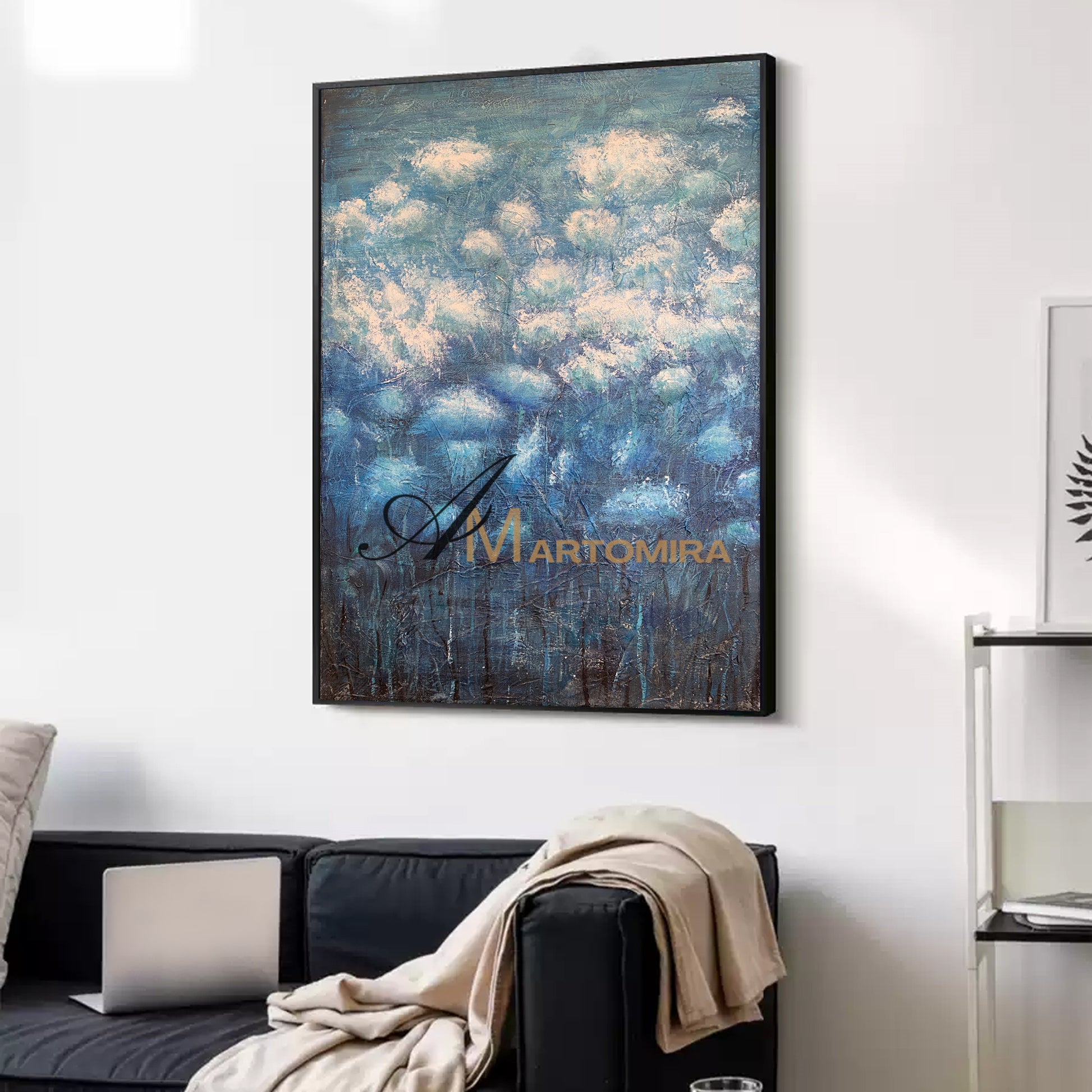 Blue Flower Painting | Contemporary Wall Art Decor | Abstract Canvas Wall Art | Large Wall Art For Bedroom #NY006