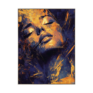 Blue And Gold Wall Art | Abstract Portraits|Canvas Wall Decor | Beautiful Woman Painting #AP005