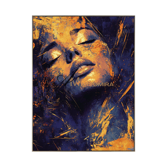 Blue And Gold Wall Art | Abstract Portraits|Canvas Wall Decor | Beautiful Woman Painting #AP005