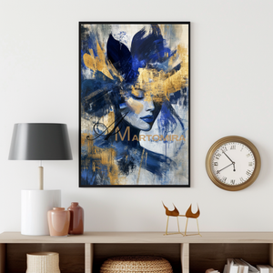 Portrait Painting | Blue And Gold Wall Art | Abstract Woman Painting | Living Room Painting #AP036