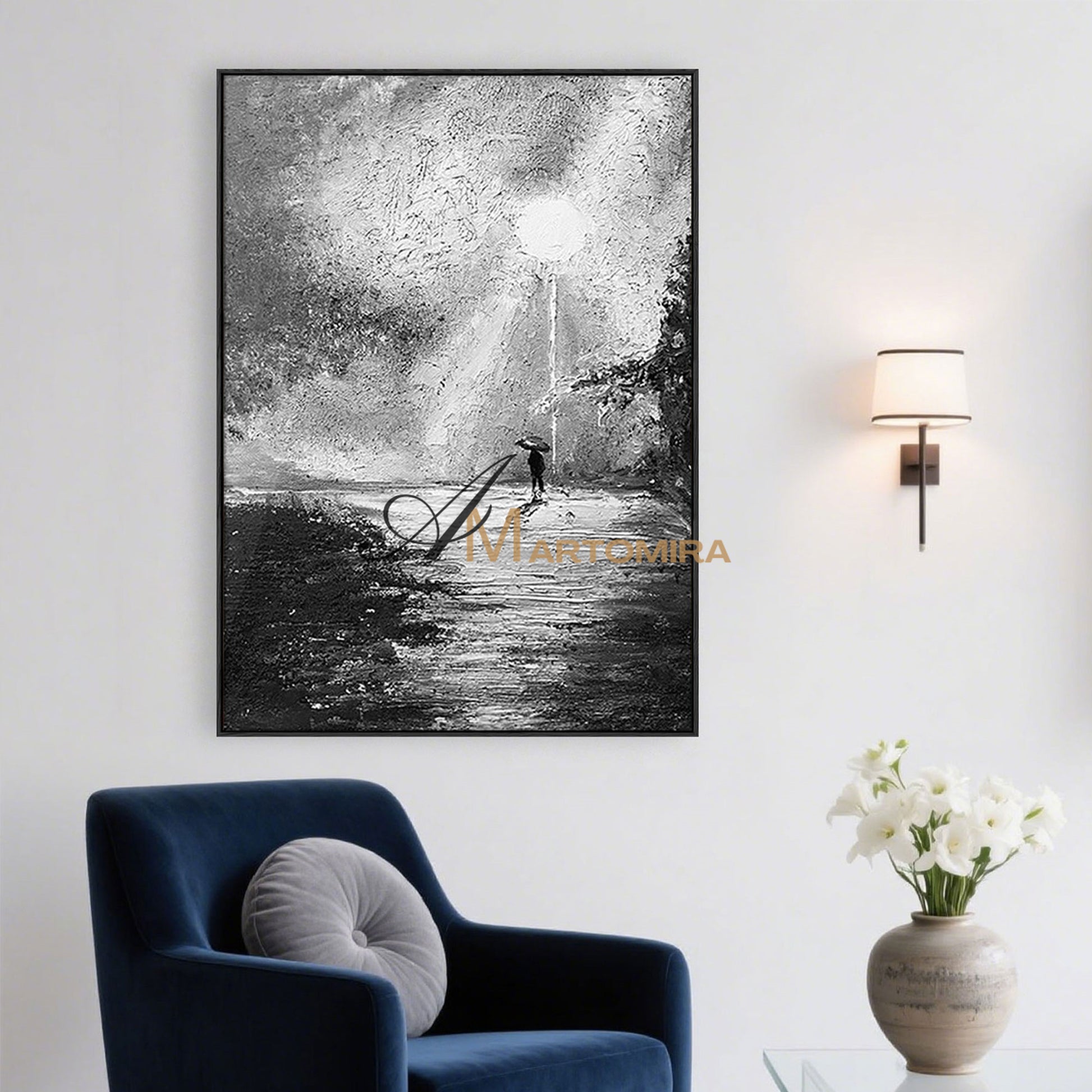 Large Abstract Wall Art |Black And White Canvas Art | Abstract Landscape Painting | Wall Art Decor #MF057