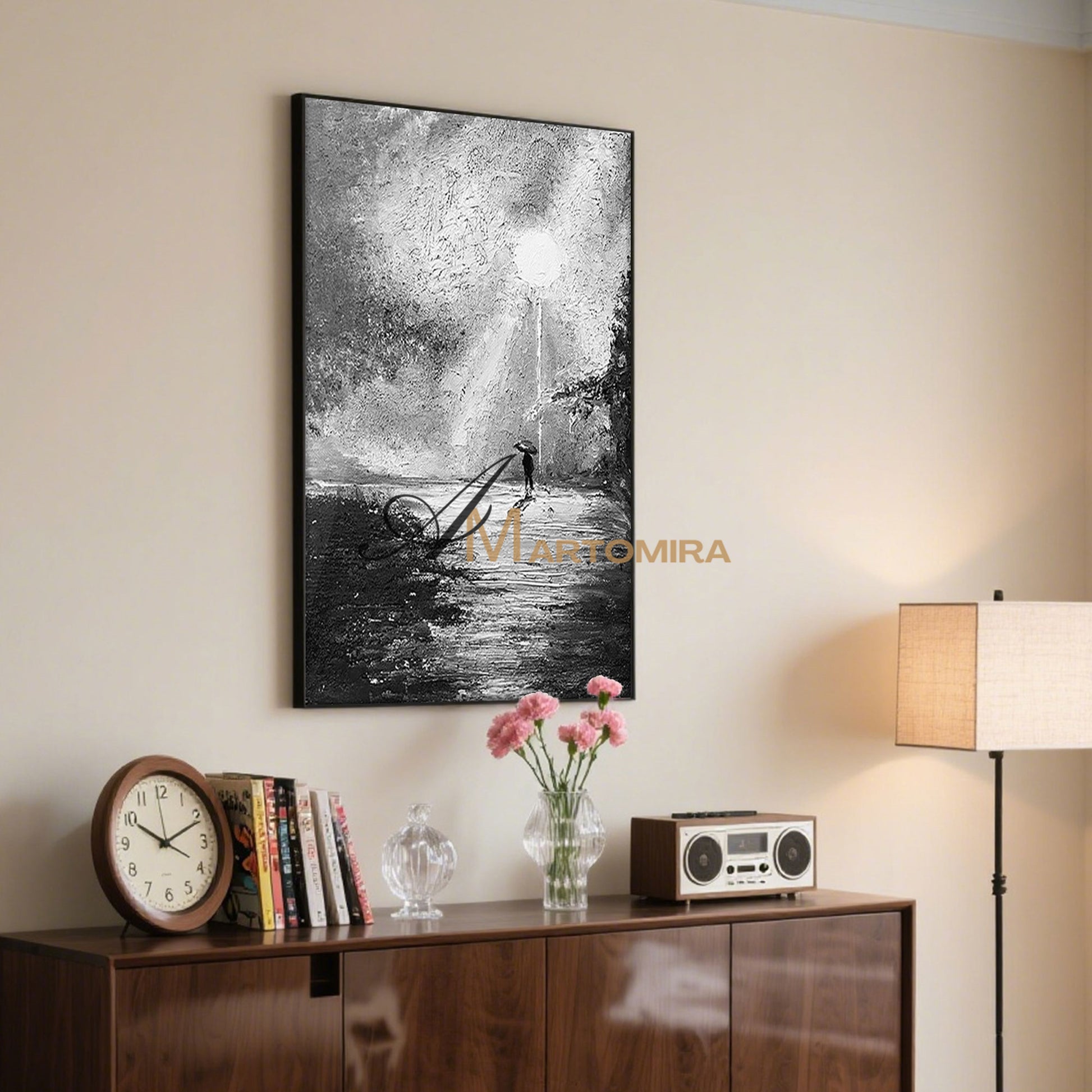 Large Abstract Wall Art |Black And White Canvas Art | Abstract Landscape Painting | Wall Art Decor #MF057