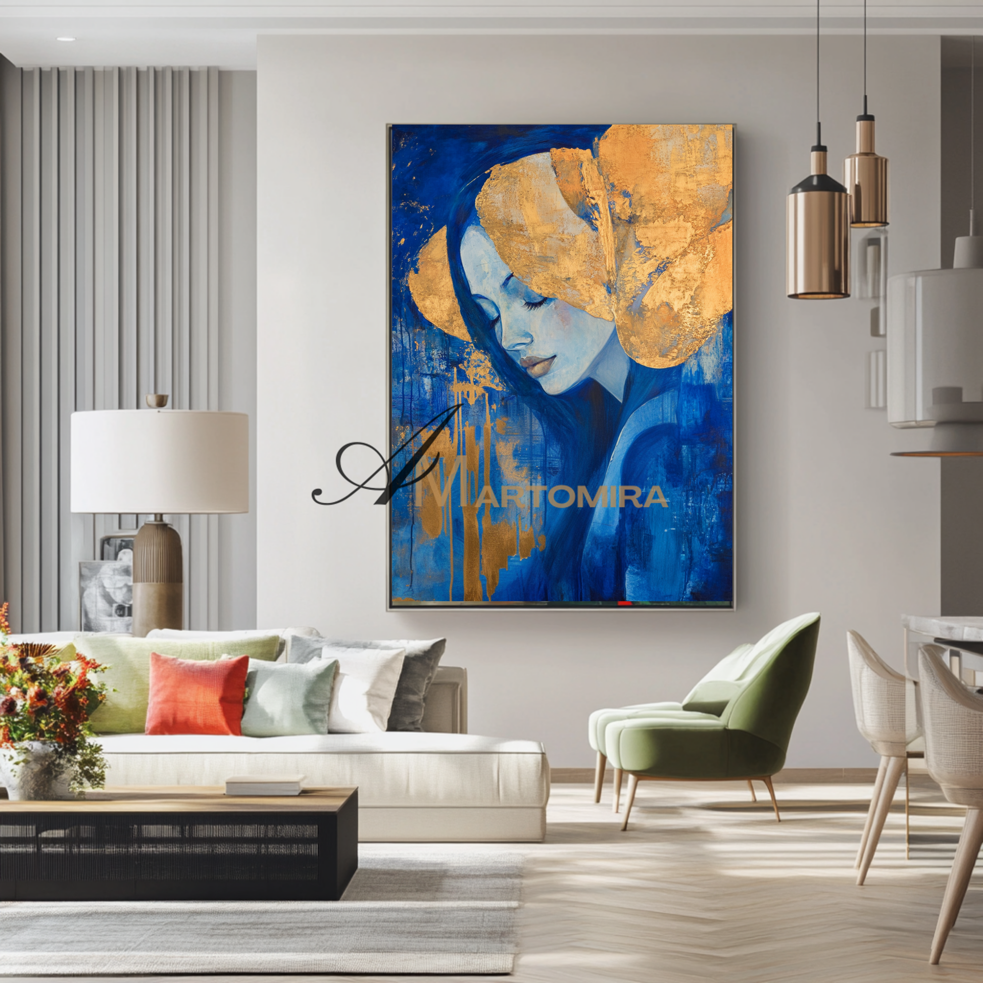 Blue And Gold Wall Art | Art Portraits | Wall Decorations | Wall Art For Bedroom #AP037