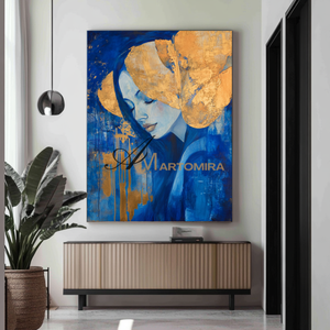 Blue And Gold Wall Art | Art Portraits | Wall Decorations | Wall Art For Bedroom #AP037