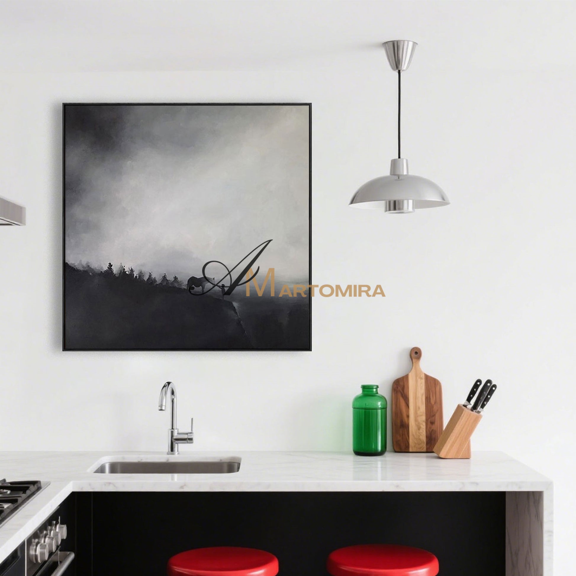Landscape Wall Art | Horse Paintings On Canvas | Black And White Landscape Painting | Modern Art #MF058