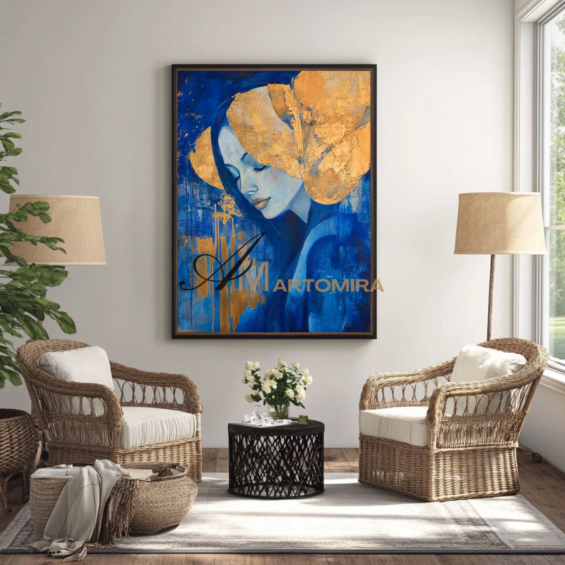 Blue And Gold Wall Art | Art Portraits | Wall Decorations | Wall Art For Bedroom #AP037