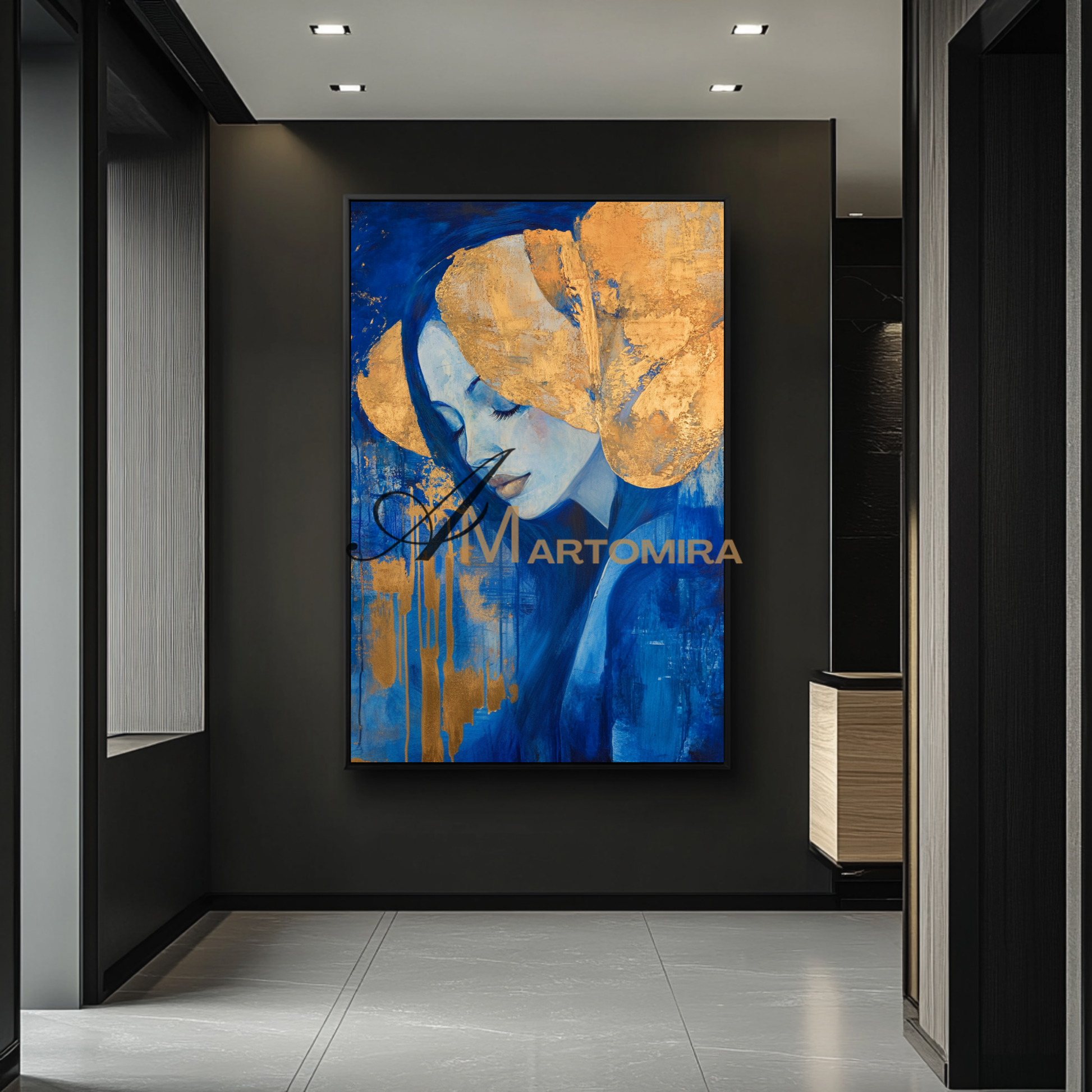 Blue And Gold Wall Art | Art Portraits | Wall Decorations | Wall Art For Bedroom #AP037