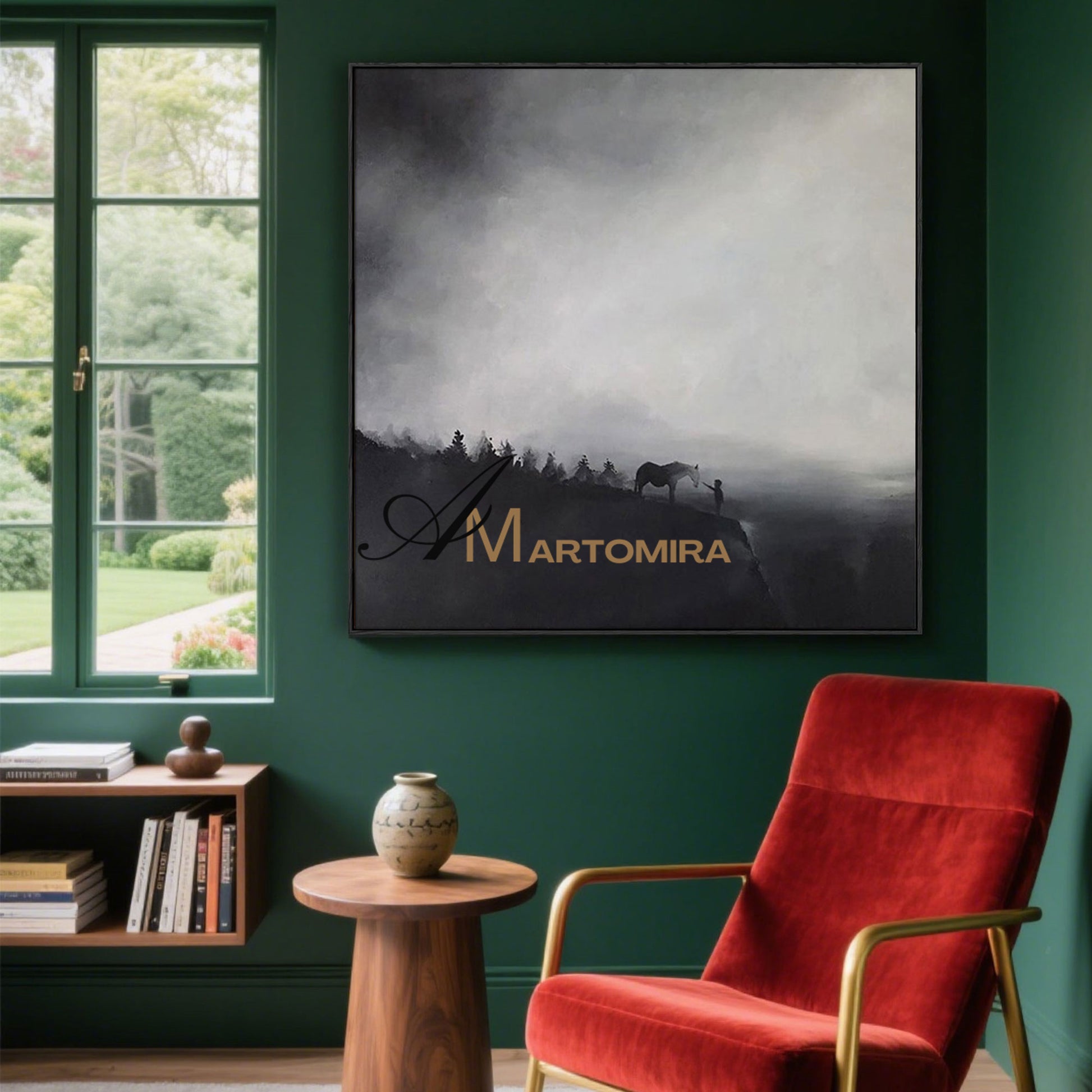Landscape Wall Art | Horse Paintings On Canvas | Black And White Landscape Painting | Modern Art #MF058