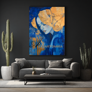 Blue And Gold Wall Art | Art Portraits | Wall Decorations | Wall Art For Bedroom #AP037