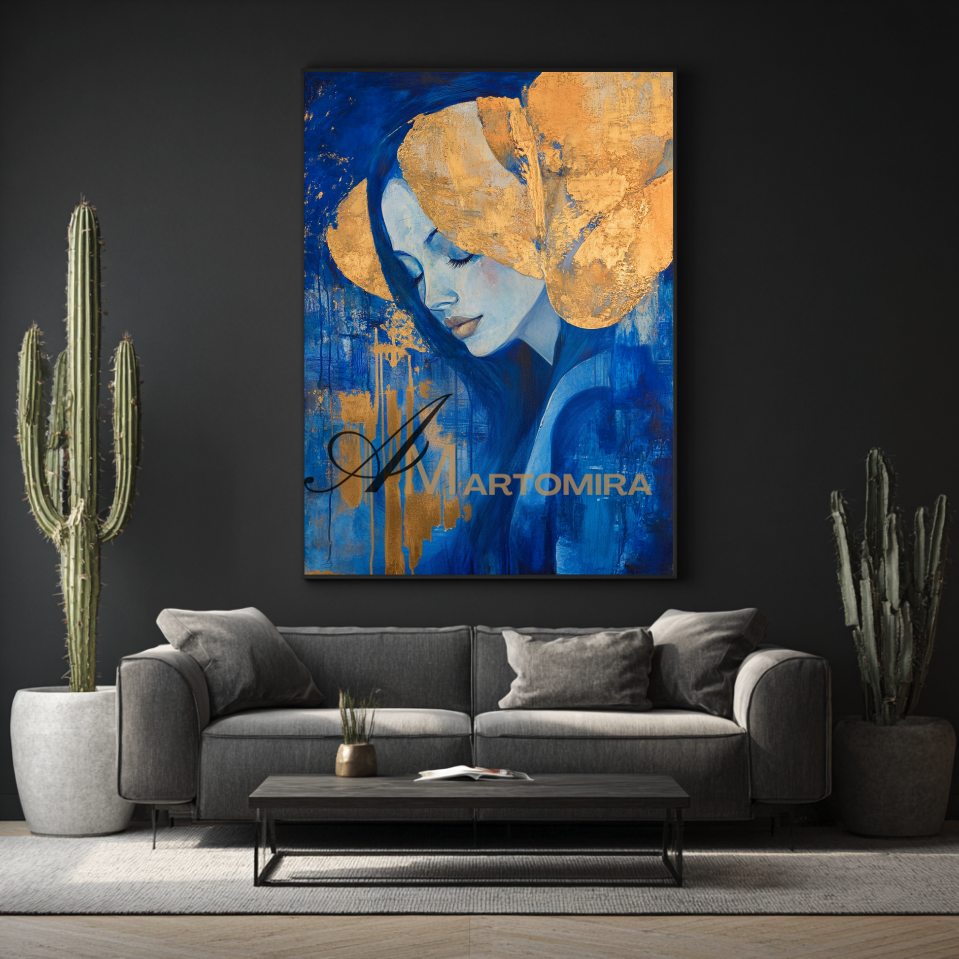 Blue And Gold Wall Art | Art Portraits | Wall Decorations | Wall Art For Bedroom #AP037