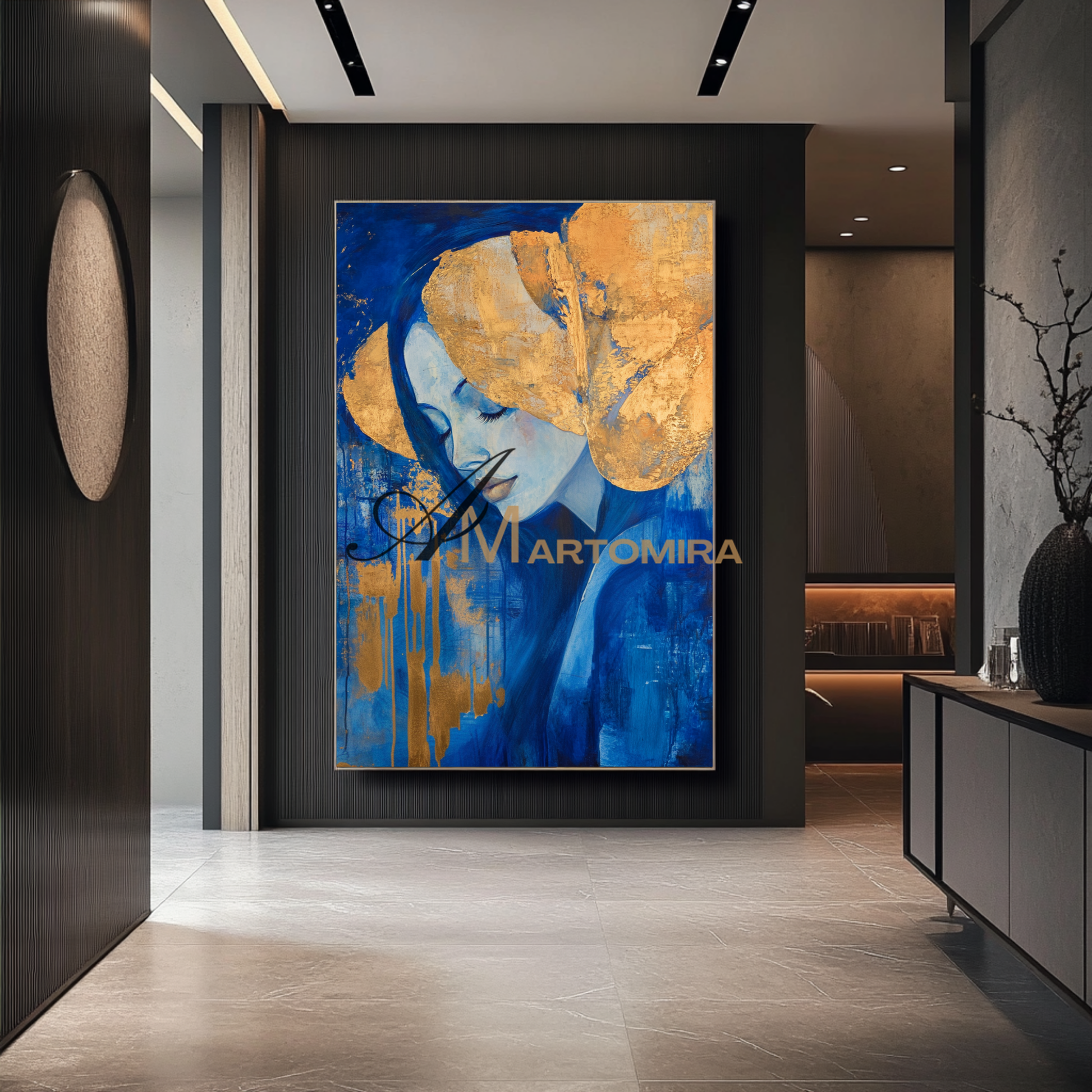 Blue And Gold Wall Art | Art Portraits | Wall Decorations | Wall Art For Bedroom #AP037