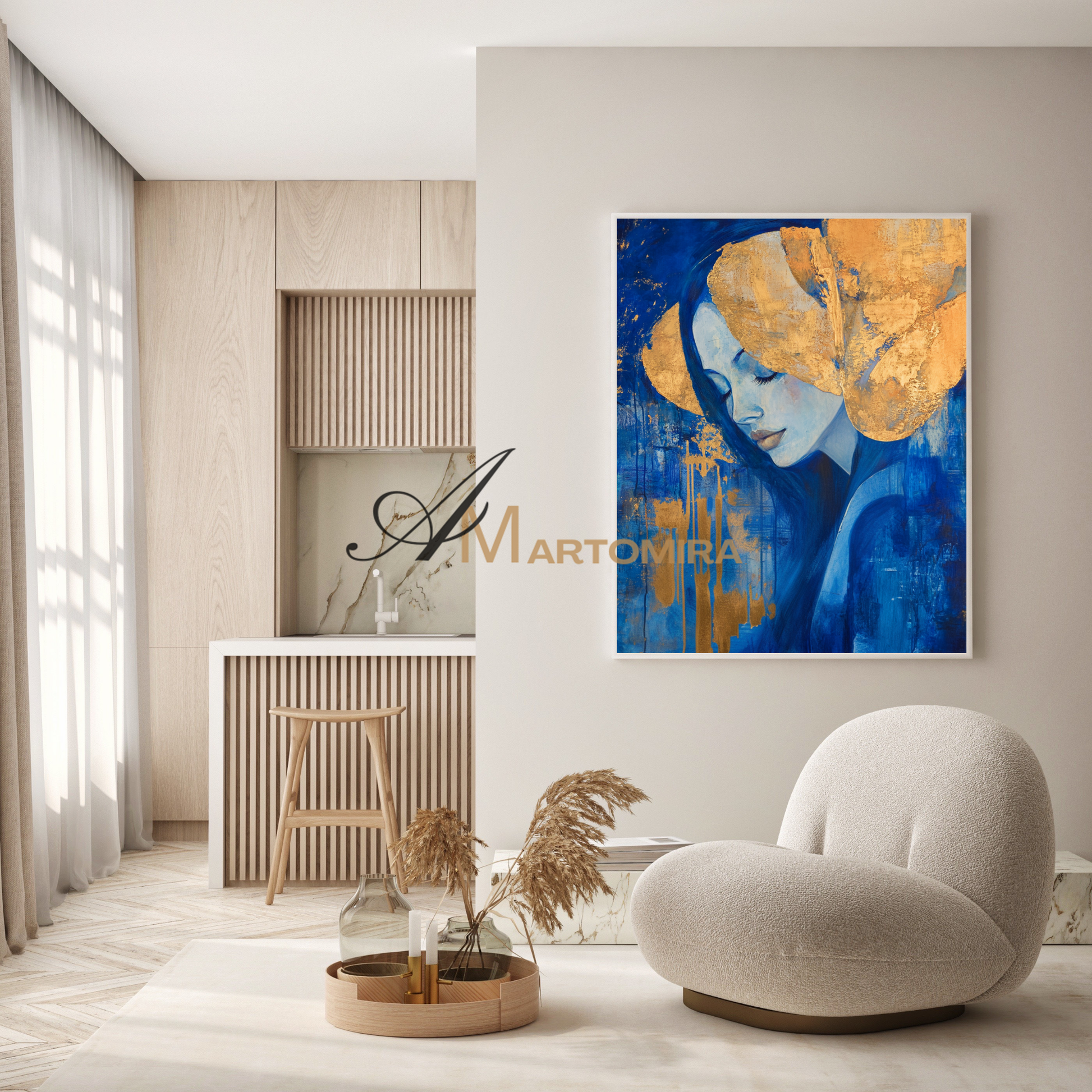 Blue And Gold Wall Art | Art Portraits | Wall Decorations | Wall Art For Bedroom #AP037