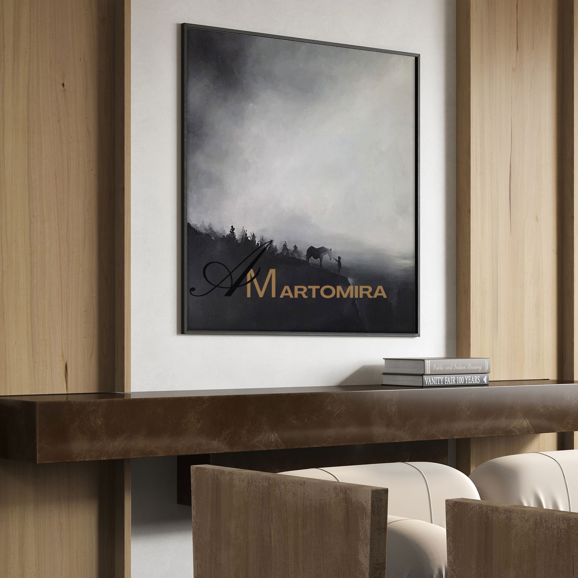 Landscape Wall Art | Horse Paintings On Canvas | Black And White Landscape Painting | Modern Art #MF058