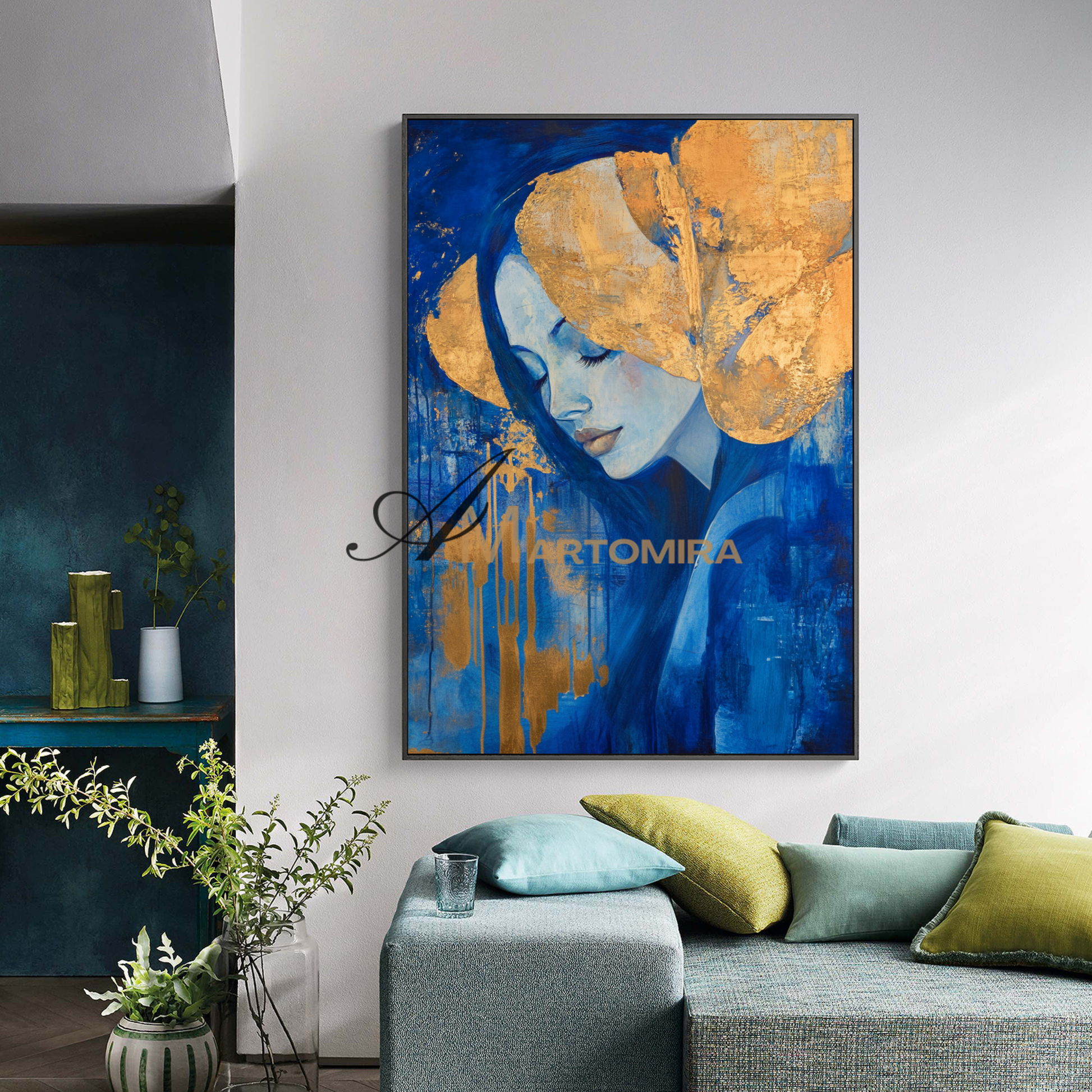 Blue And Gold Wall Art | Art Portraits | Wall Decorations | Wall Art For Bedroom #AP037
