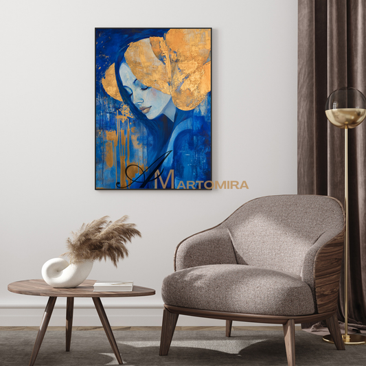 Blue And Gold Wall Art | Art Portraits | Wall Decorations | Wall Art For Bedroom #AP037