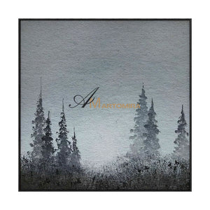 Tree Wall Art | Landscape Wall Art | Paintings Of Trees | Black And Gray Wall Art  #MF059