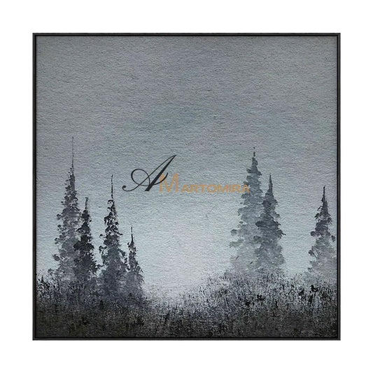 Tree Wall Art | Landscape Wall Art | Paintings Of Trees | Black And Gray Wall Art  #MF059