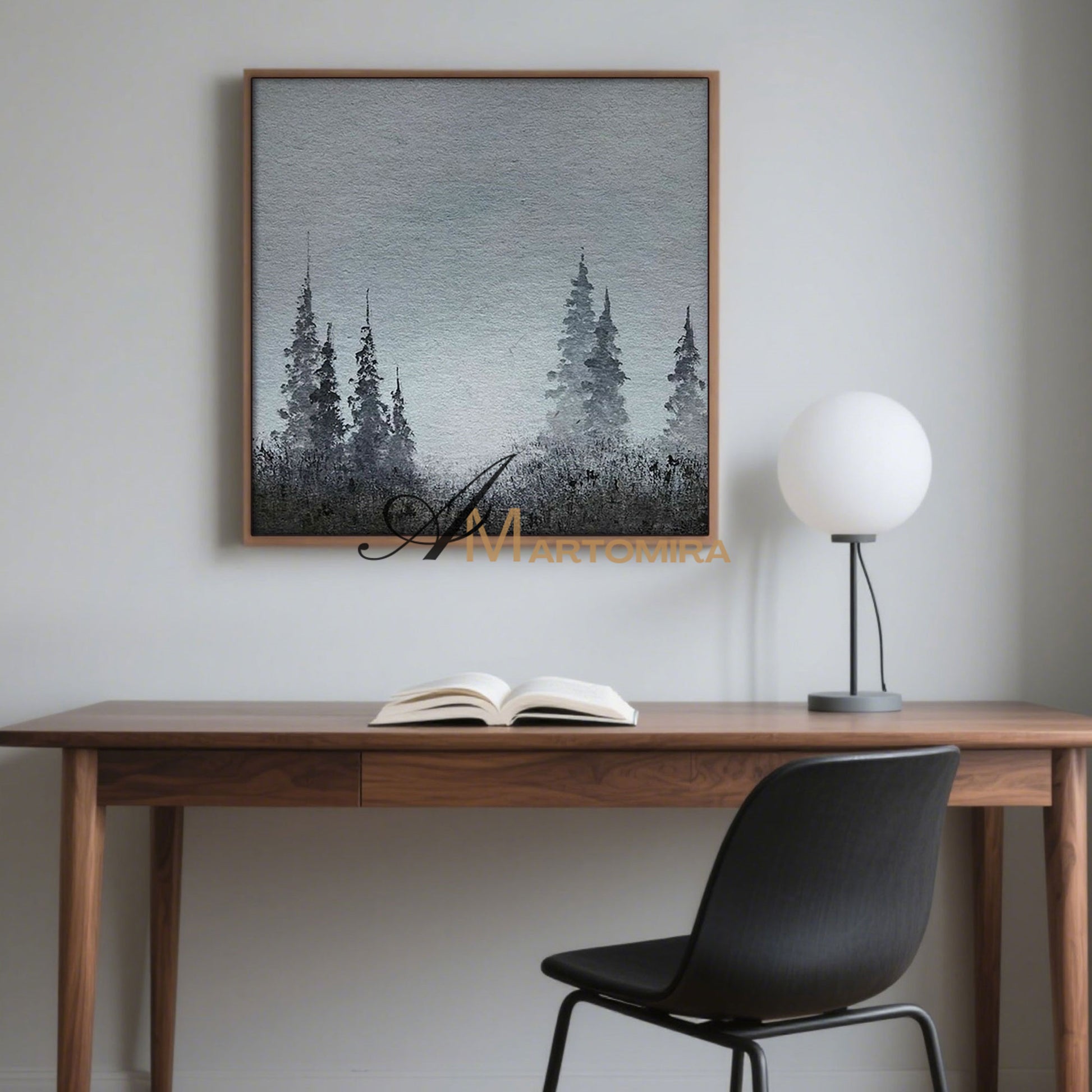 Tree Wall Art | Landscape Wall Art | Paintings Of Trees | Black And Gray Wall Art  #MF059