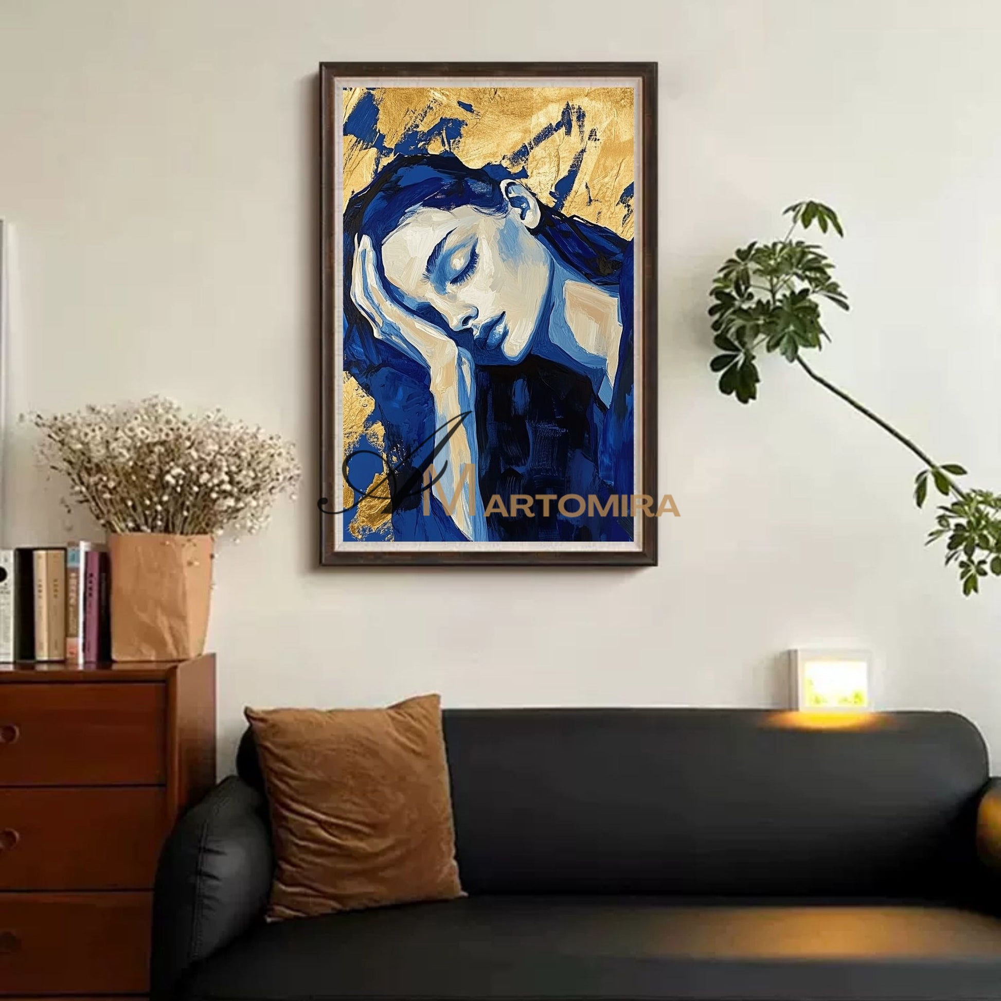 Blue And Gold Wall Art | Art Portraits | Acrylic Paint | Large Canvas Wall Art #AP038