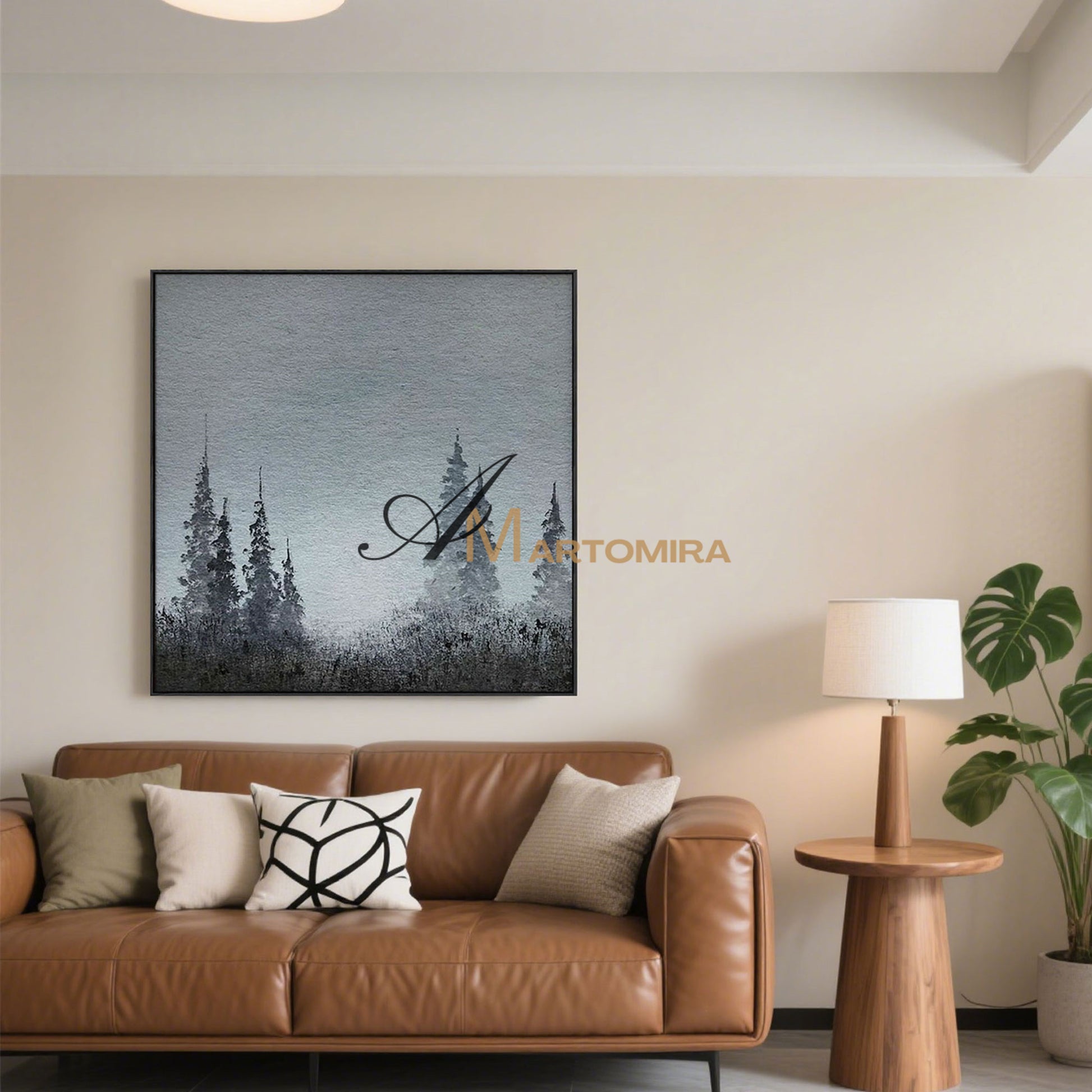 Tree Wall Art | Landscape Wall Art | Paintings Of Trees | Black And Gray Wall Art  #MF059