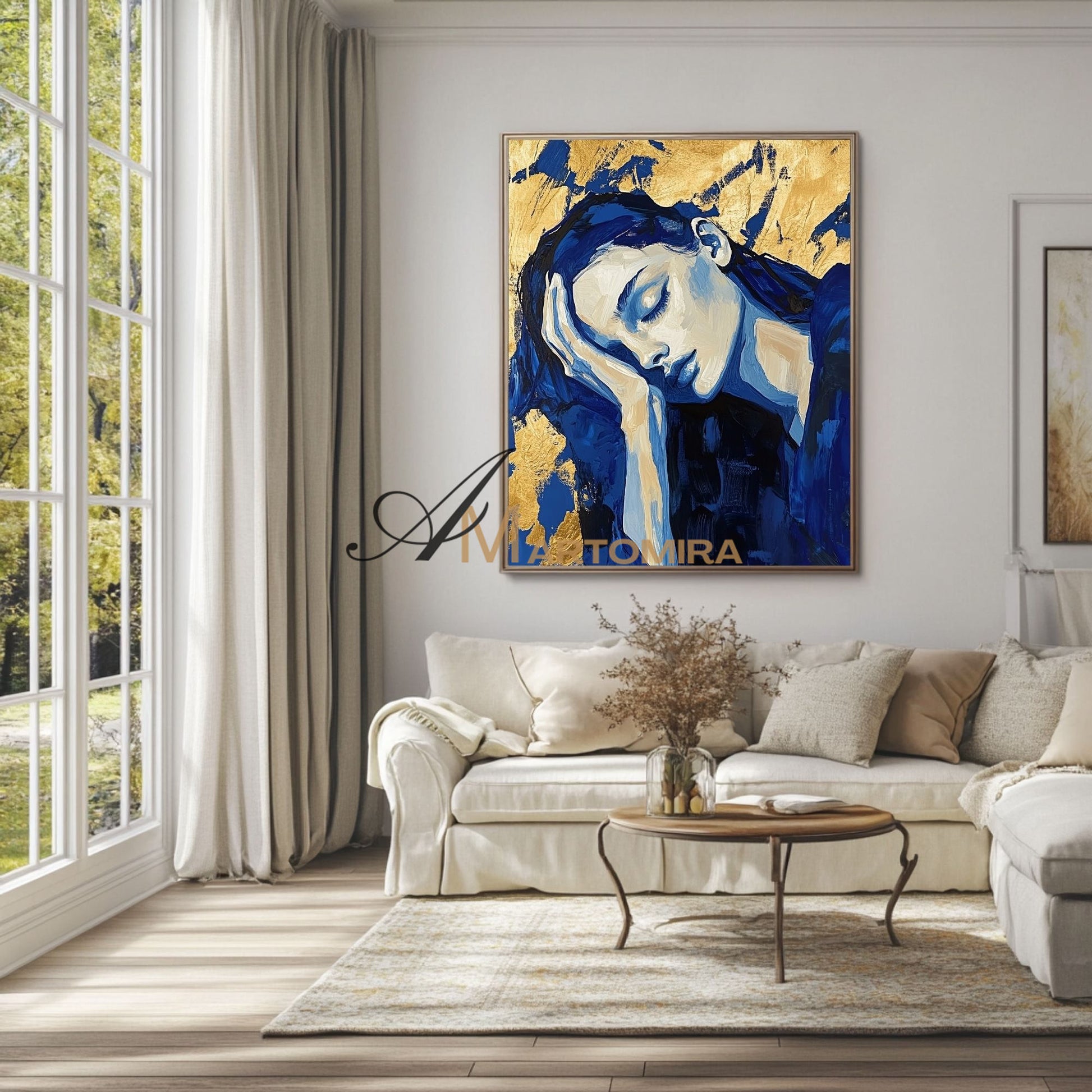 Blue And Gold Wall Art | Art Portraits | Acrylic Paint | Large Canvas Wall Art #AP038