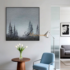 Tree Wall Art | Landscape Wall Art | Paintings Of Trees | Black And Gray Wall Art  #MF059